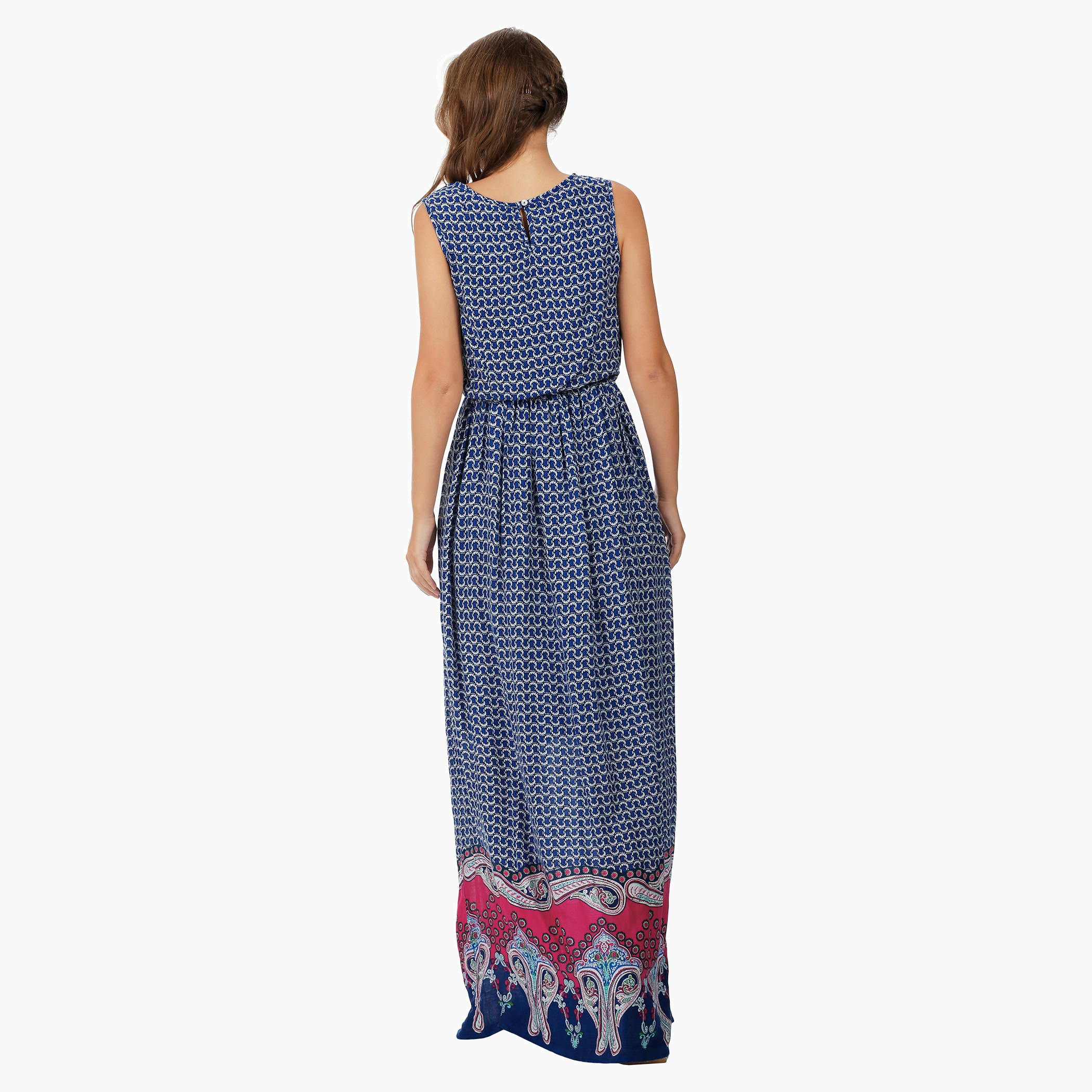 Sleeveless Dress with Boat Neck and Paisley Border print-women-clothing-dresses-image-2