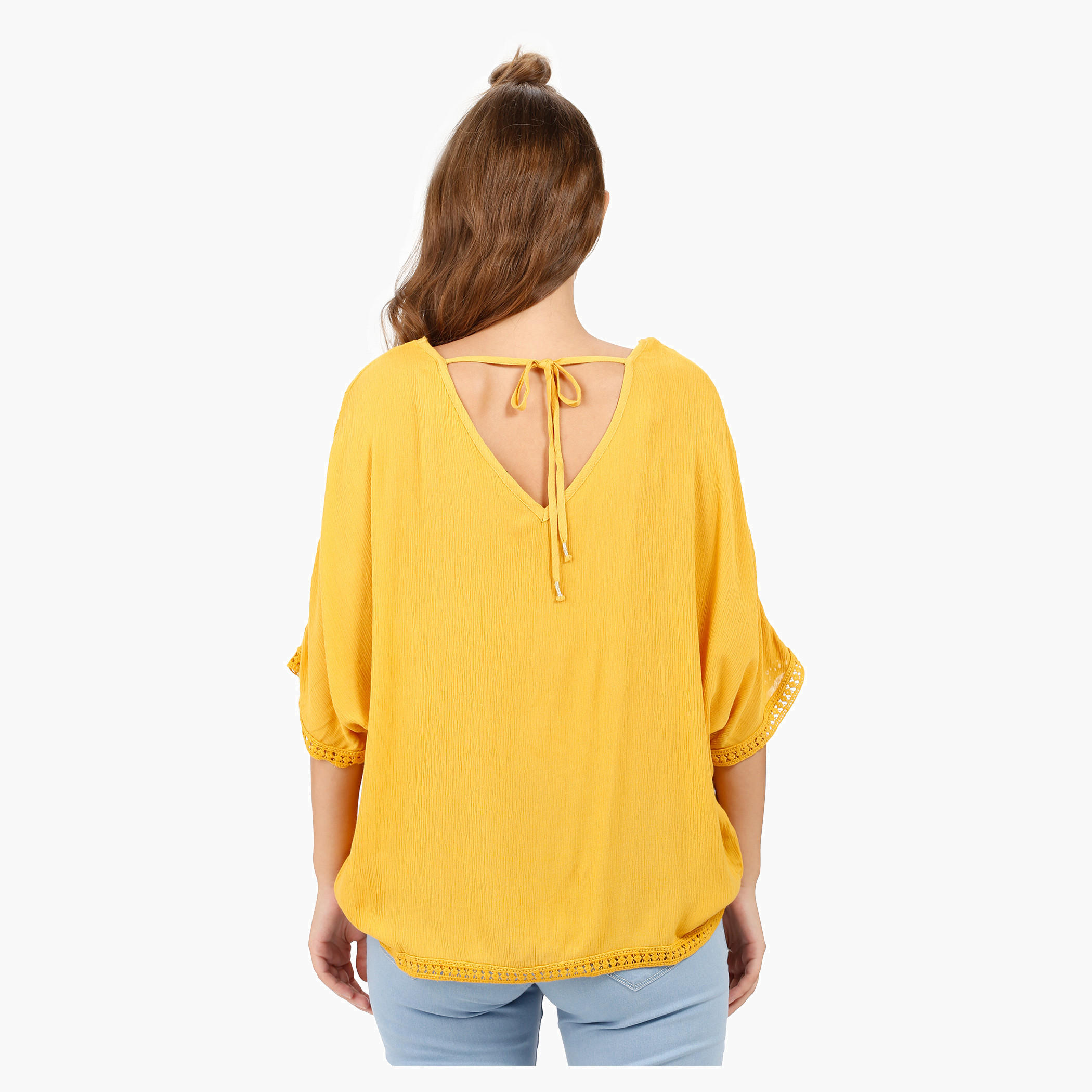 Lace Inset V-Neck Blouse with Flared Sleeves-women-clothing-shirtsandblouses-blouses-image-2