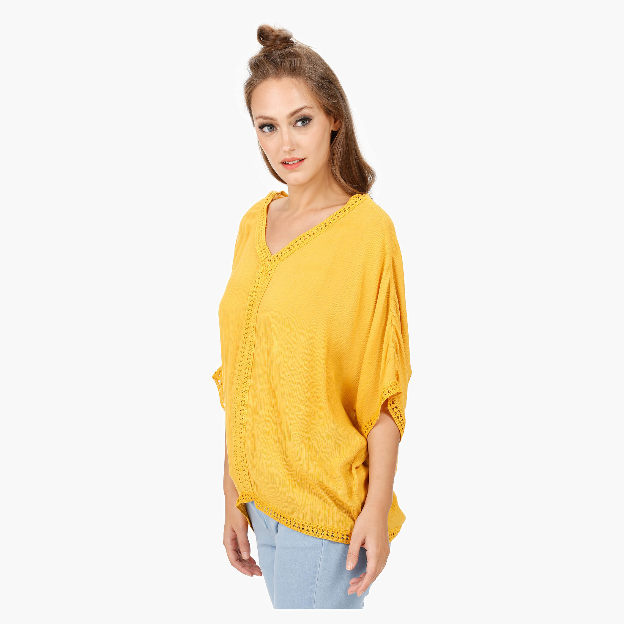 Lace Inset V-Neck Blouse with Flared Sleeves-women-clothing-shirtsandblouses-blouses-image-3