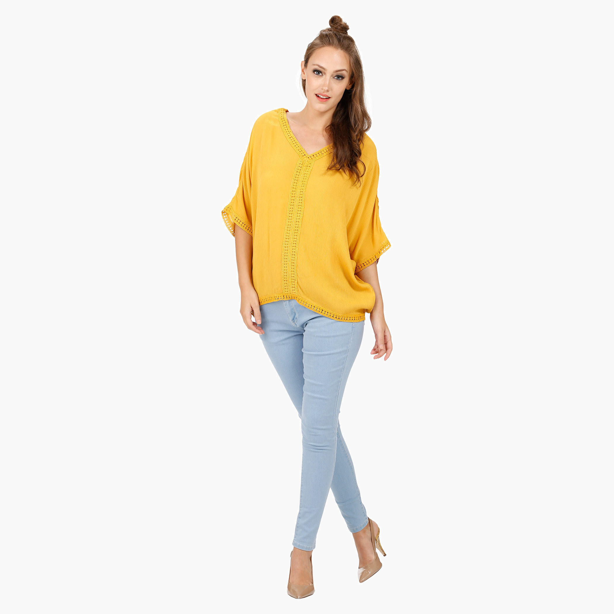 Lace Inset V-Neck Blouse with Flared Sleeves-women-clothing-shirtsandblouses-blouses-image-5