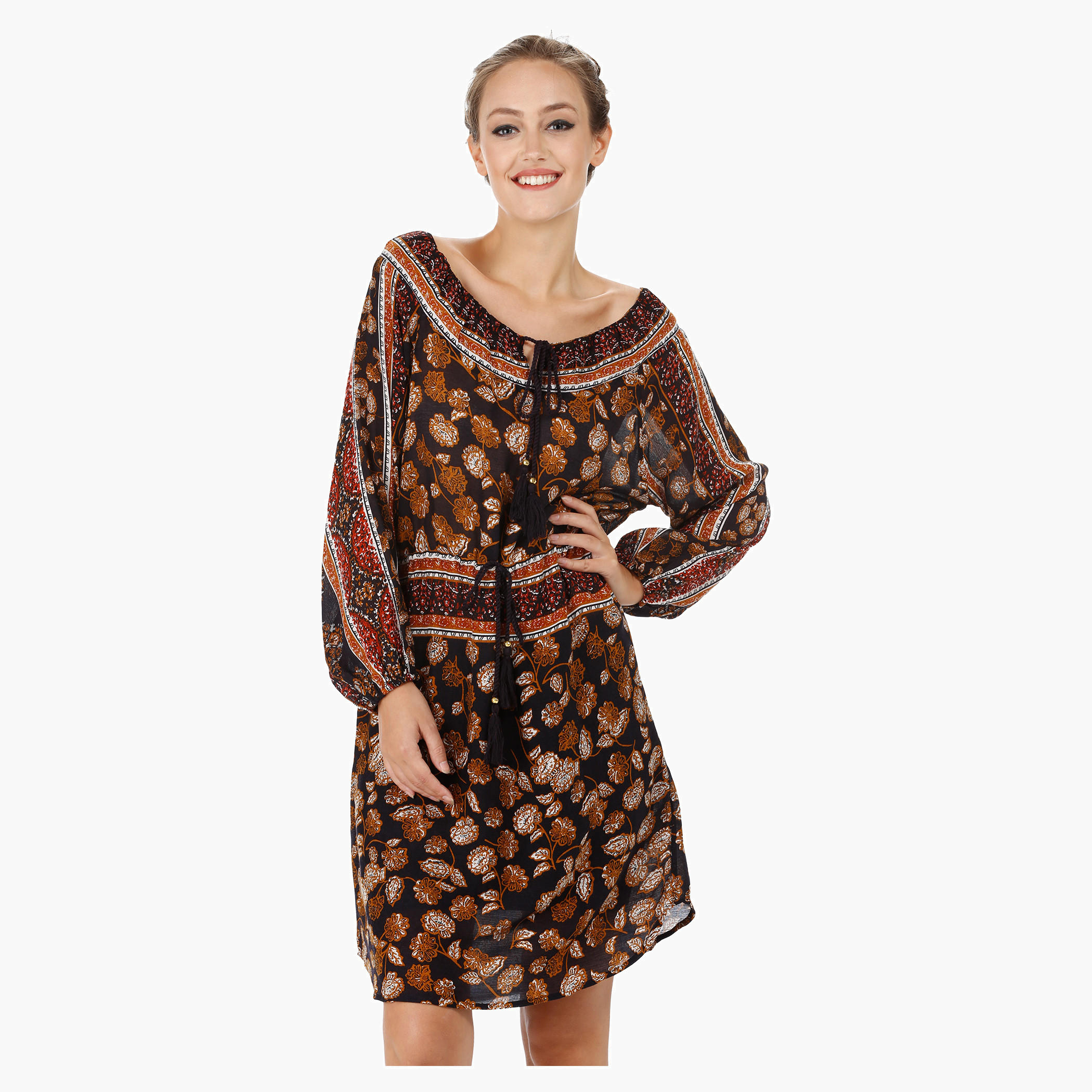 Printed Off-shoulder Tunic Dress-women-clothing-dresses-image-1