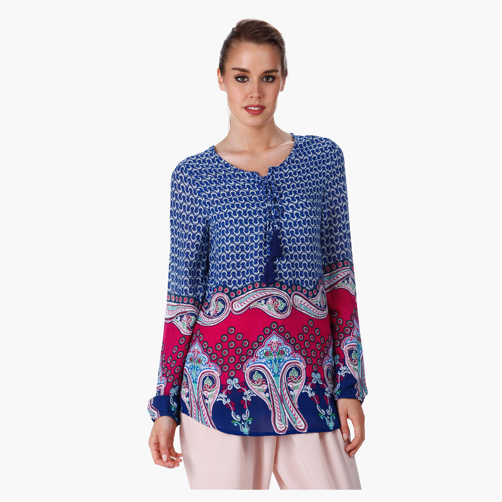 Paisley Print Top with Long Sleeves-women-clothing-shirtsandblouses-blouses-image-1