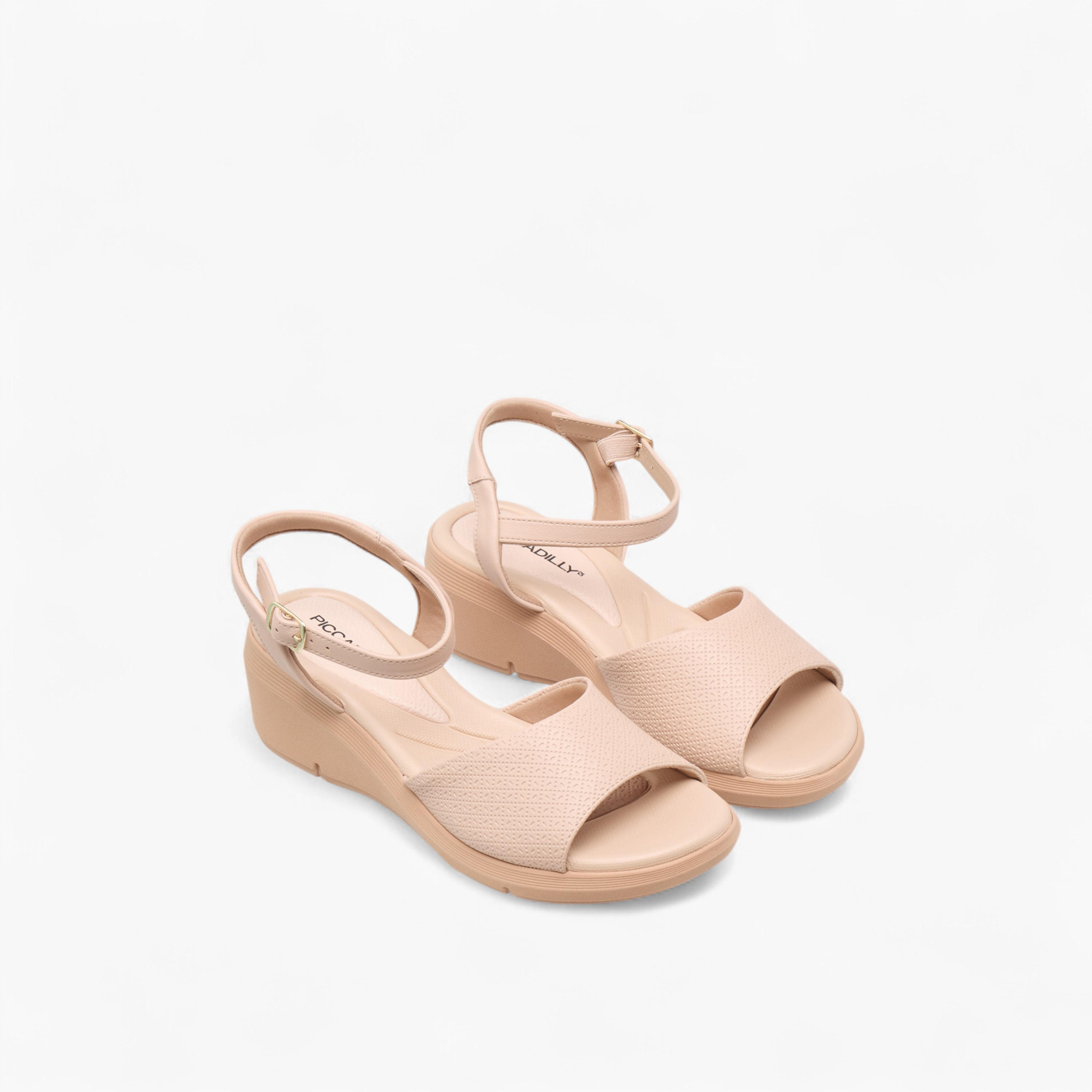 Piccadilly Textured Comfort Sandals with Buckle Closure-women-shoes-sandals-heeled-image-1