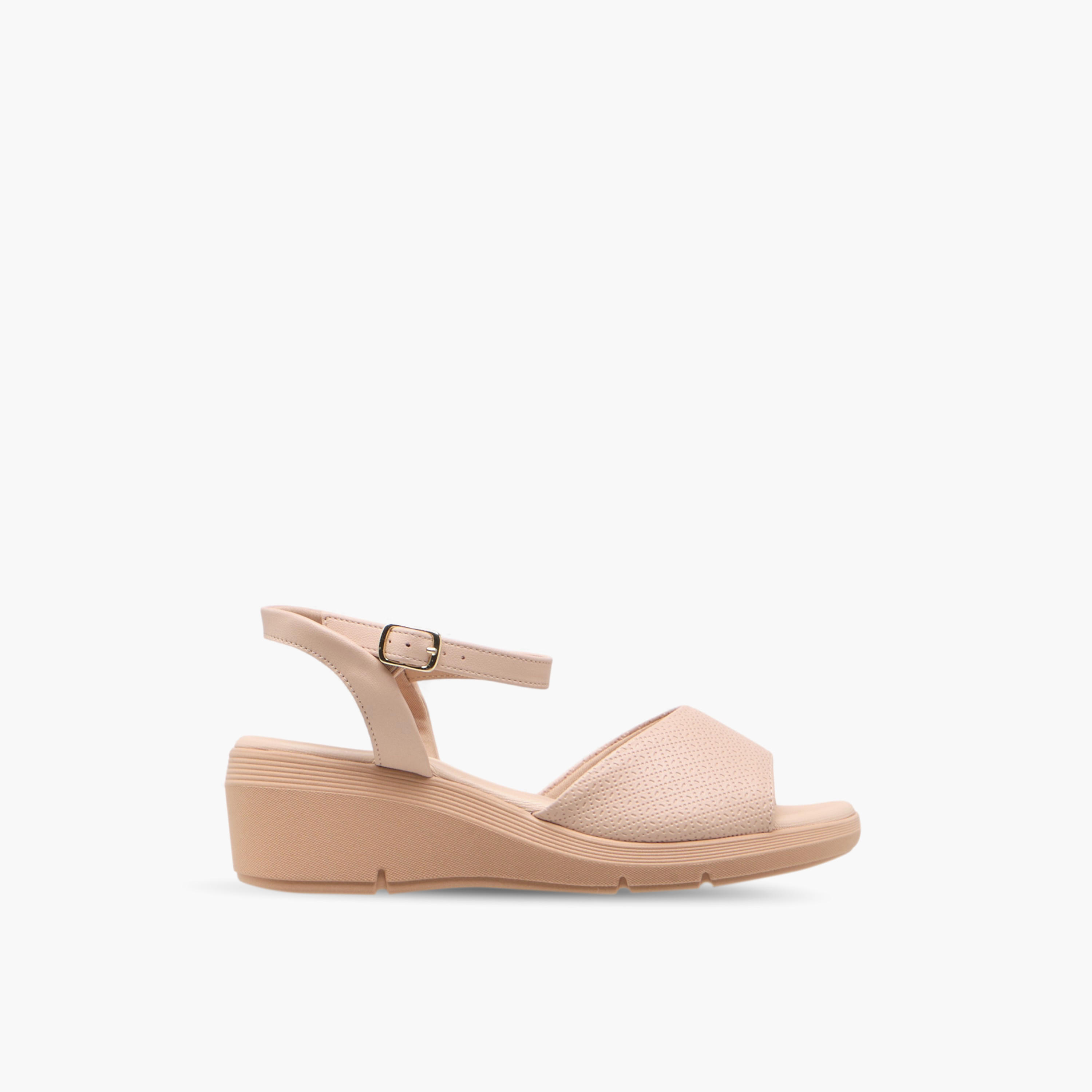 Piccadilly Textured Comfort Sandals with Buckle Closure-women-shoes-sandals-heeled-image-3