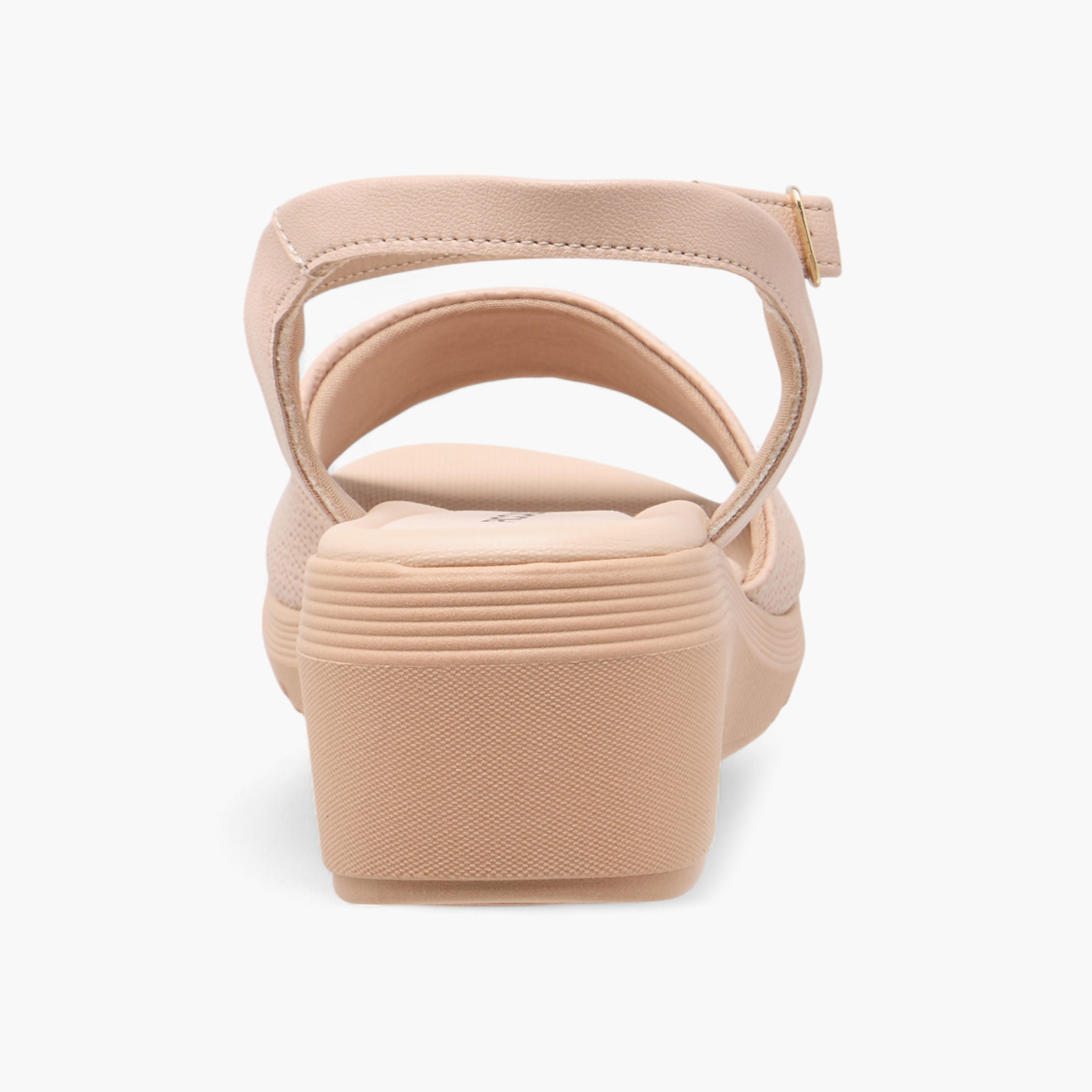 Piccadilly Textured Comfort Sandals with Buckle Closure-women-shoes-sandals-heeled-image-5