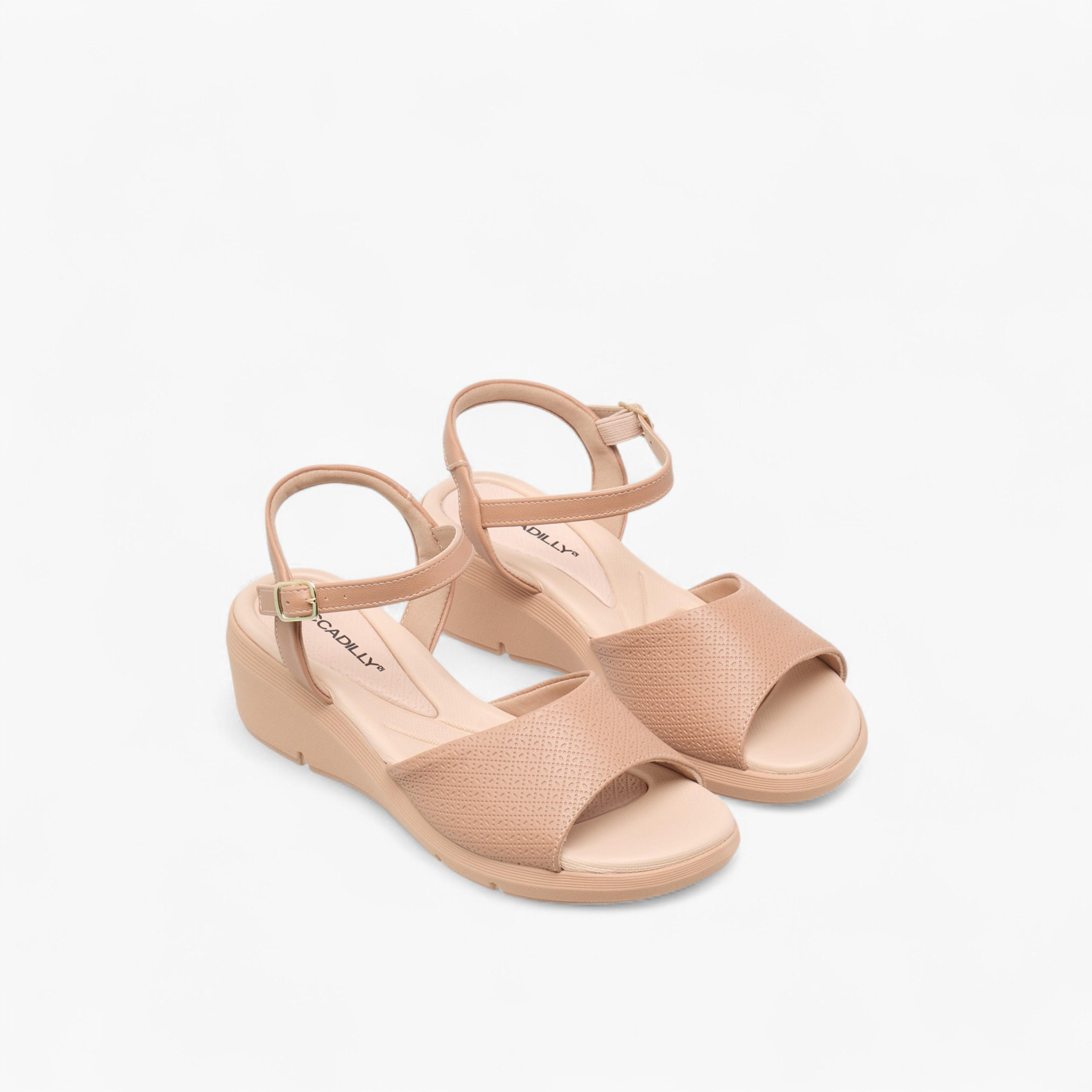 Piccadilly Textured Comfort Sandals with Buckle Closure-women-shoes-sandals-heeled-image-1