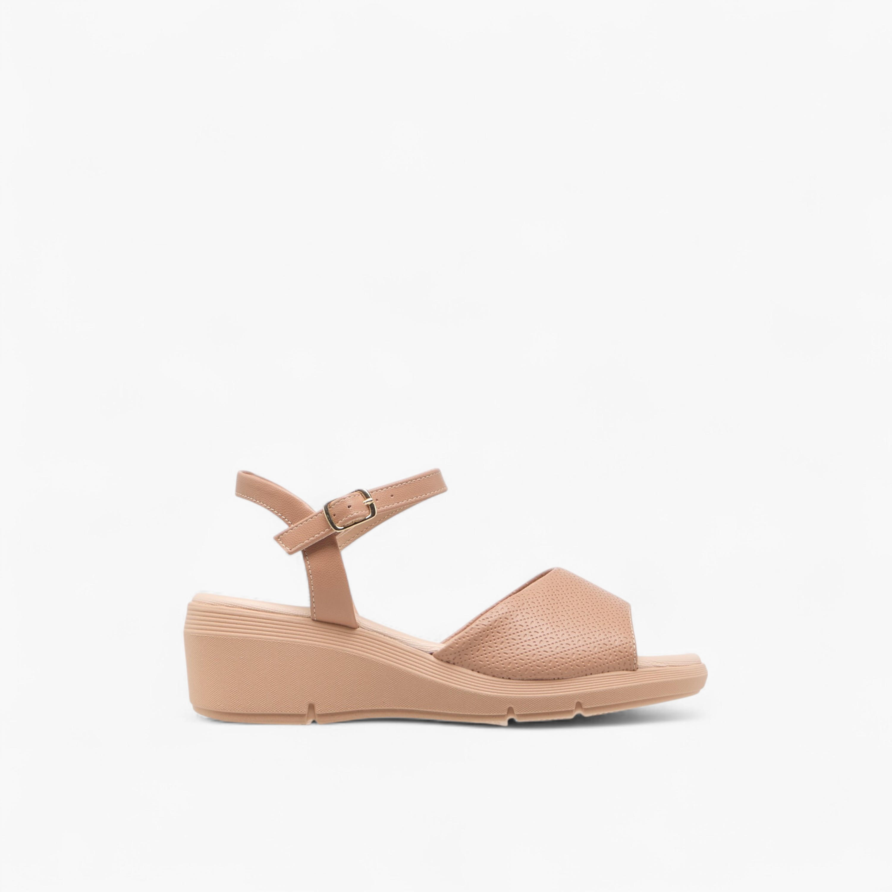 Piccadilly Textured Comfort Sandals with Buckle Closure-women-shoes-sandals-heeled-image-3