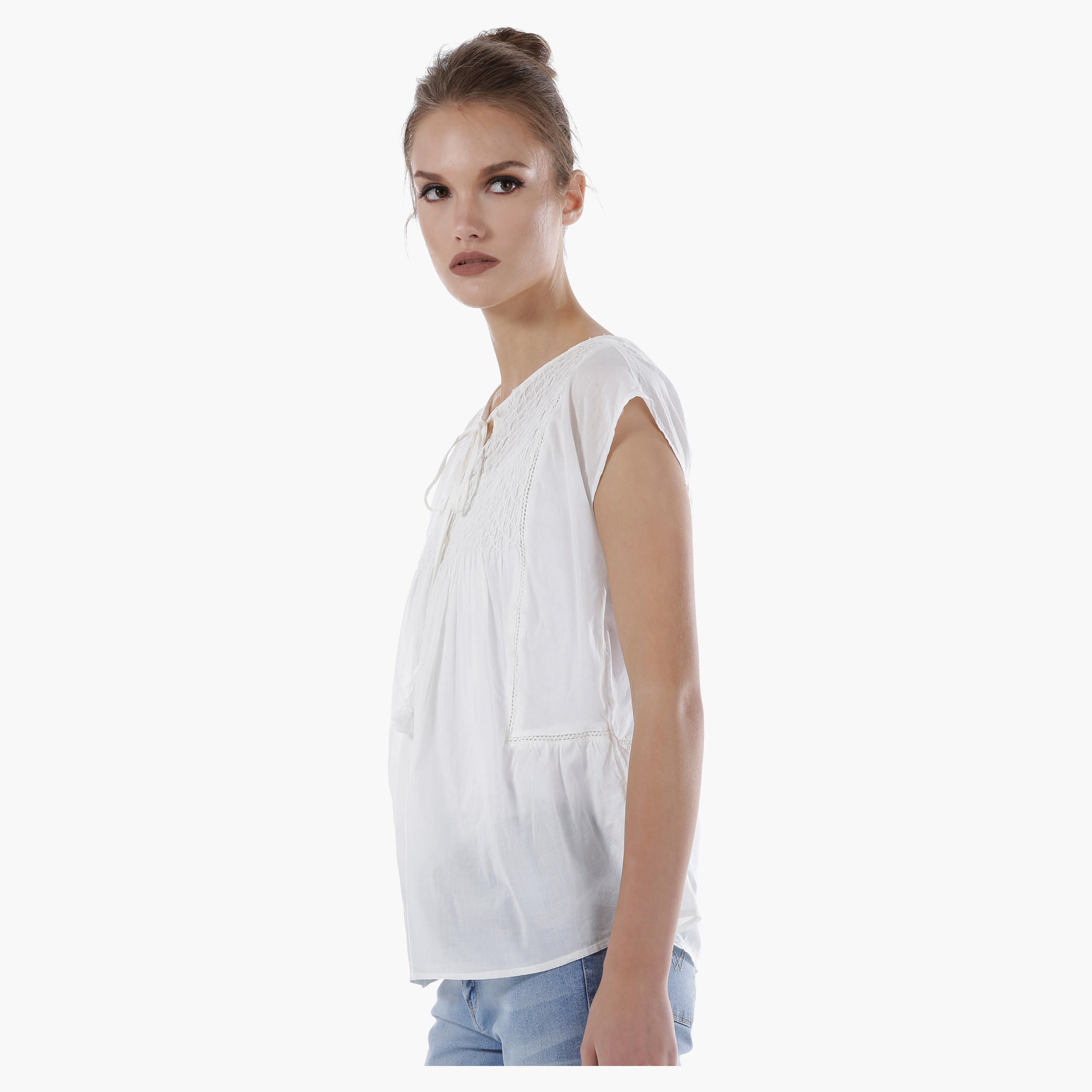 Tie-up Neck Cap Sleeves Top-women-clothing-shirtsandblouses-blouses-image-3