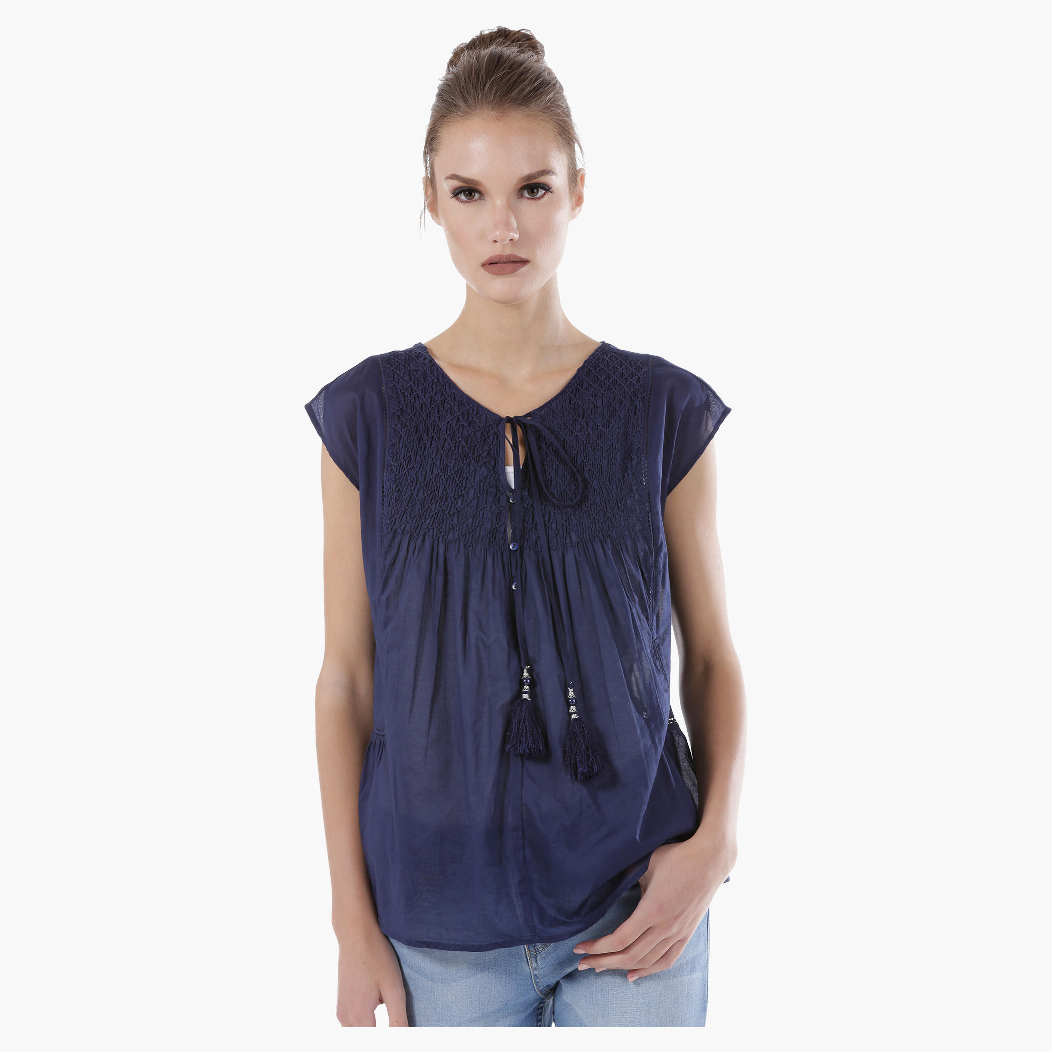 Tie-up Neck Cap Sleeves Top-women-clothing-shirtsandblouses-blouses-image-6