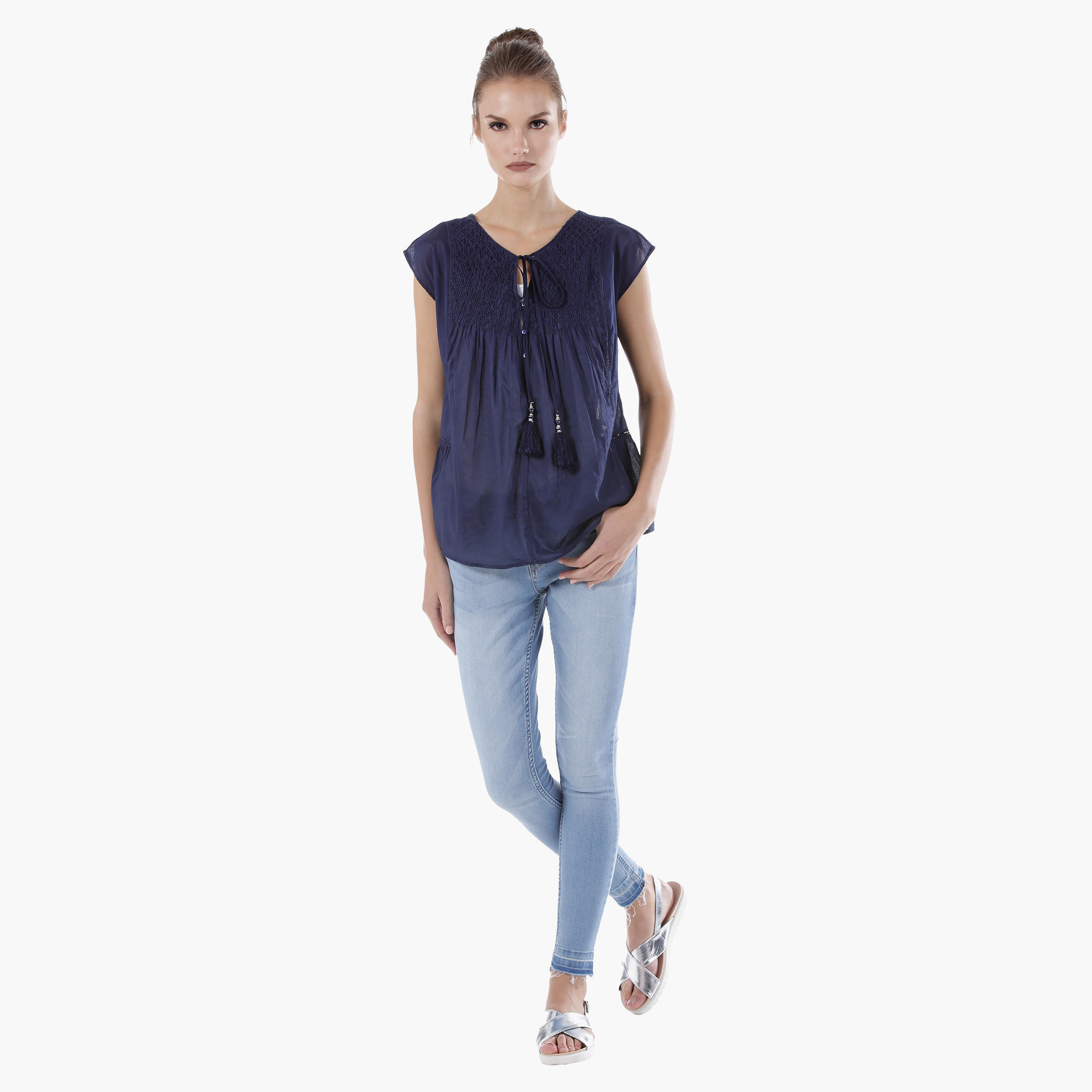 Tie-up Neck Cap Sleeves Top-women-clothing-shirtsandblouses-blouses-image-10
