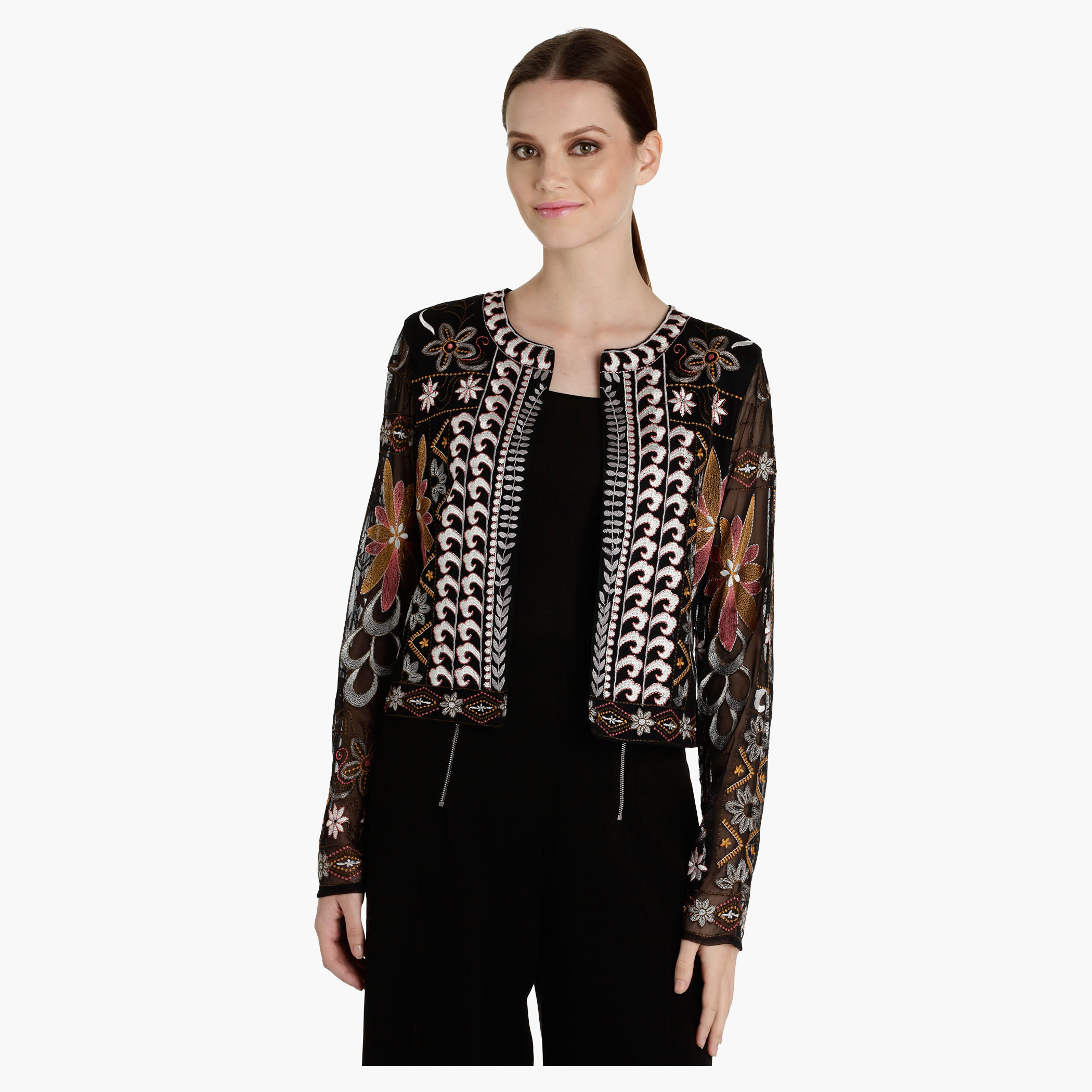 Embroidered Long Sleeves Jacket with Open Front-women-winterwear-coatsandjackets-jackets-image-1