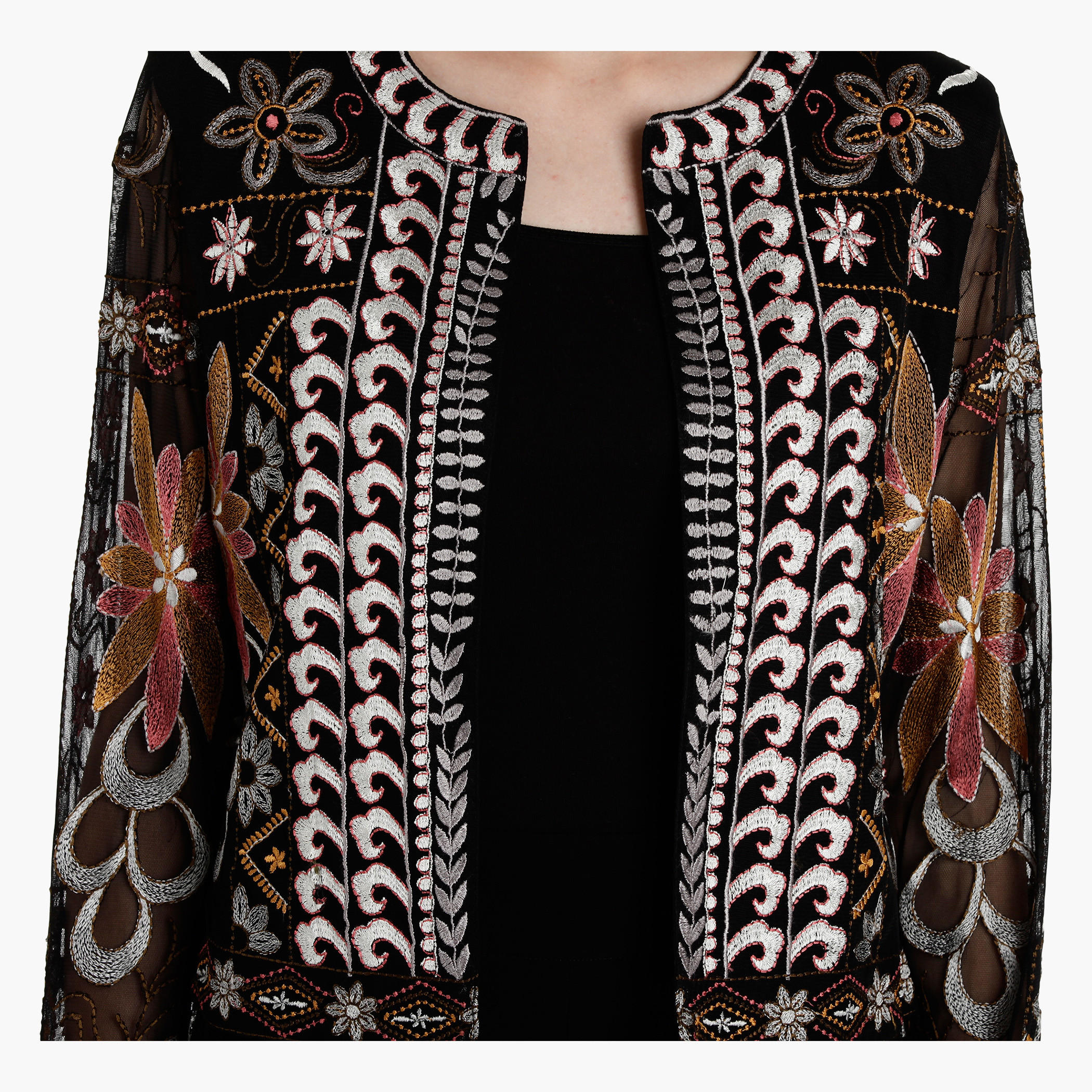 Embroidered Long Sleeves Jacket with Open Front-women-winterwear-coatsandjackets-jackets-image-4