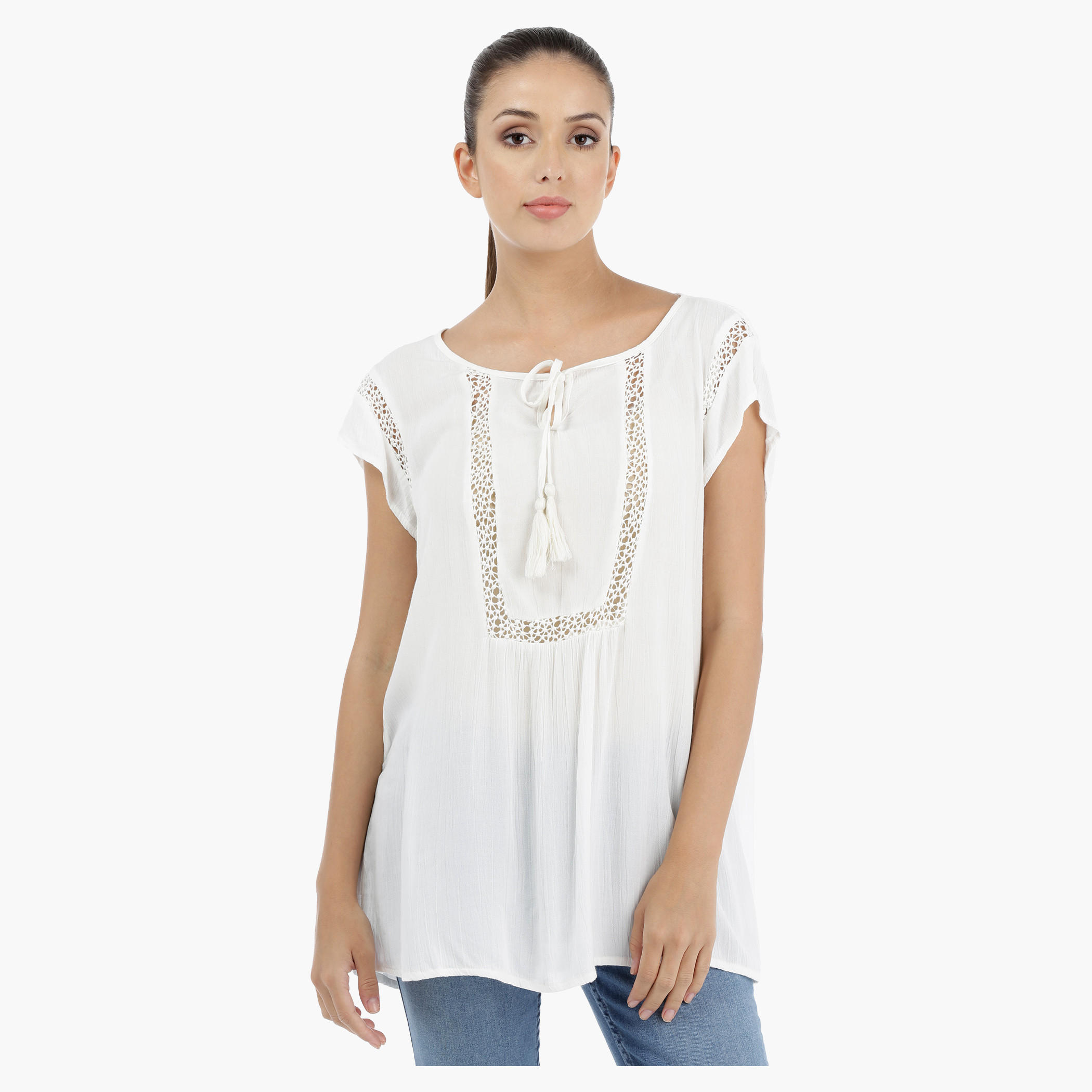 Short Sleeves Top with Lace Trims-women-clothing-shirtsandblouses-blouses-image-1