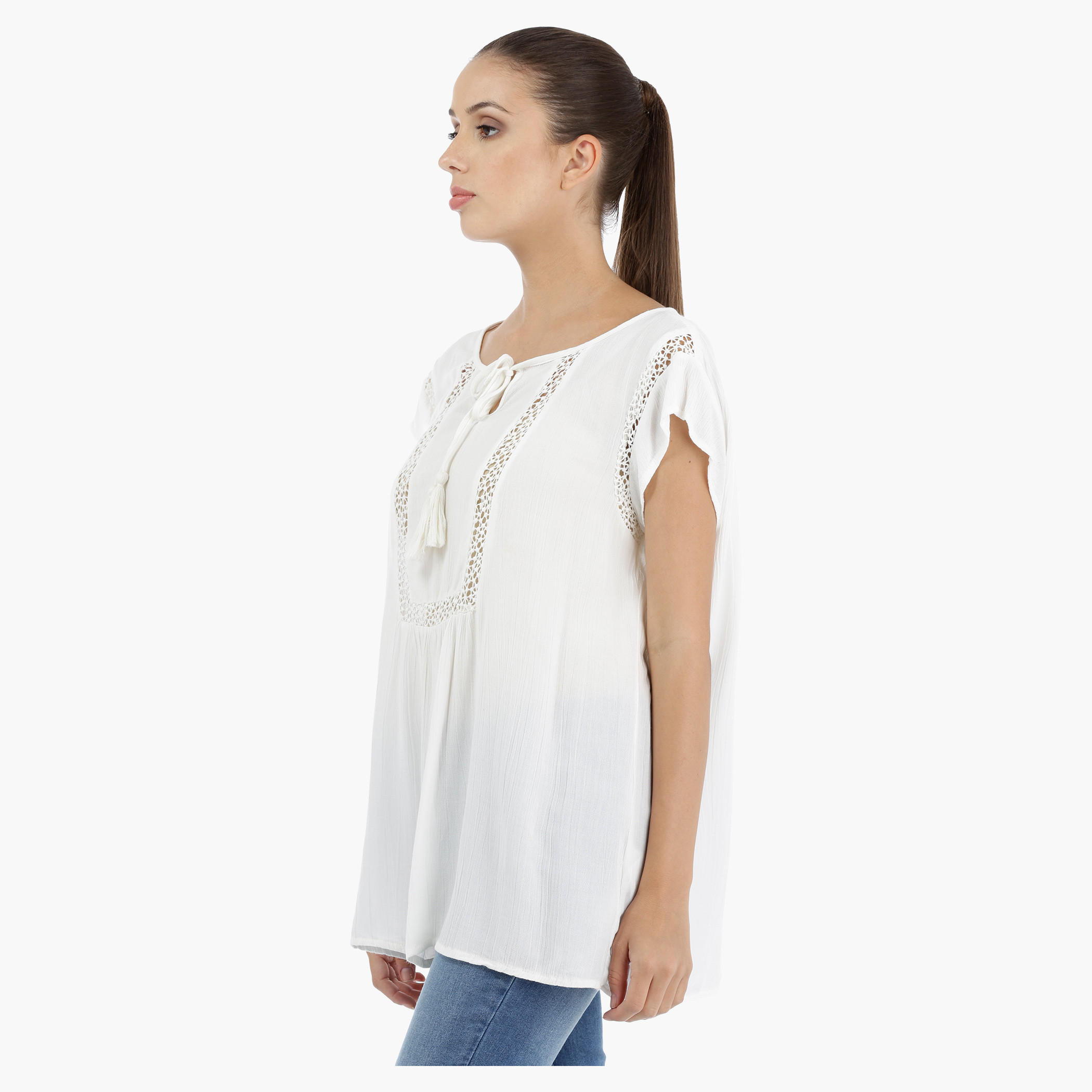 Short Sleeves Top with Lace Trims-women-clothing-shirtsandblouses-blouses-image-3