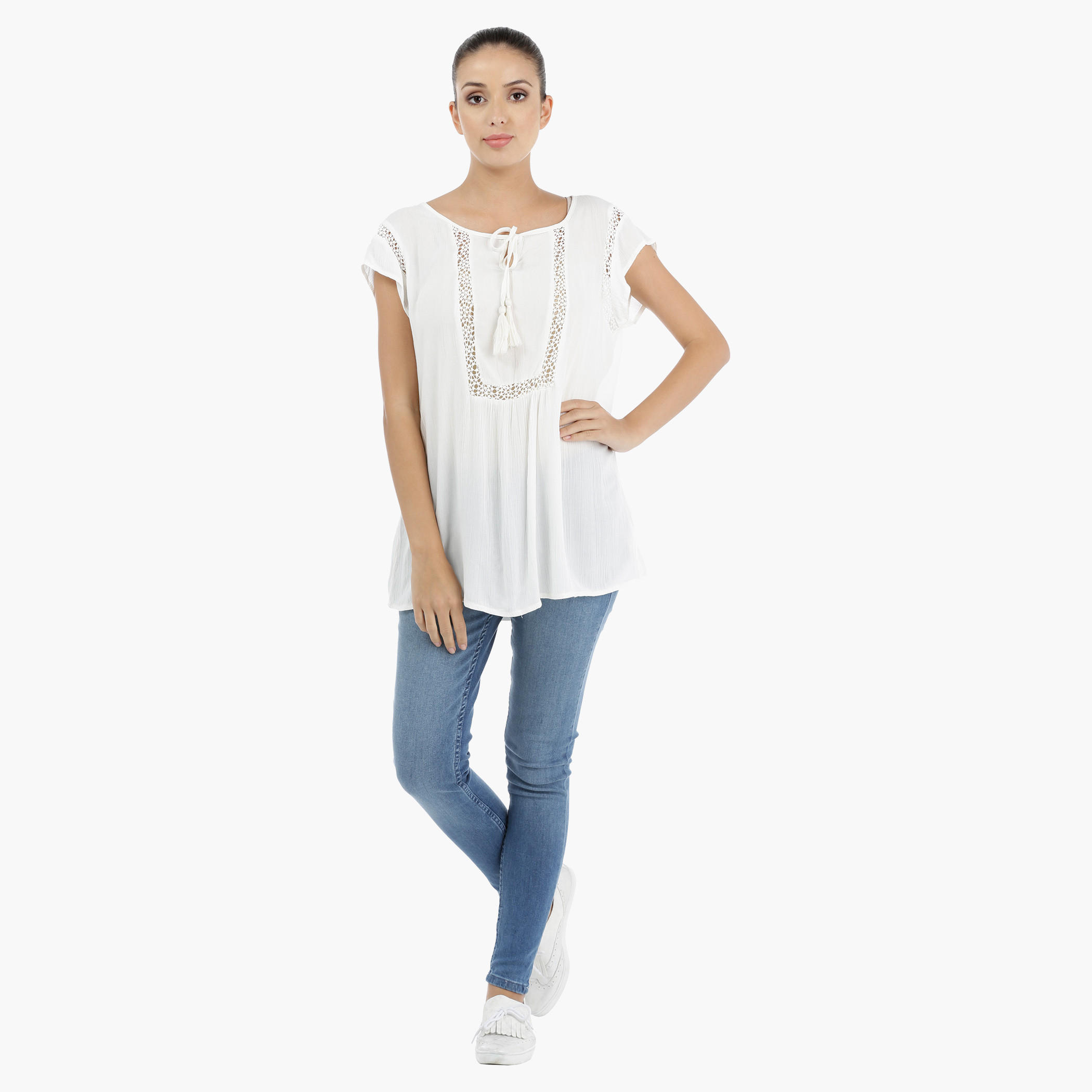Short Sleeves Top with Lace Trims-women-clothing-shirtsandblouses-blouses-image-5