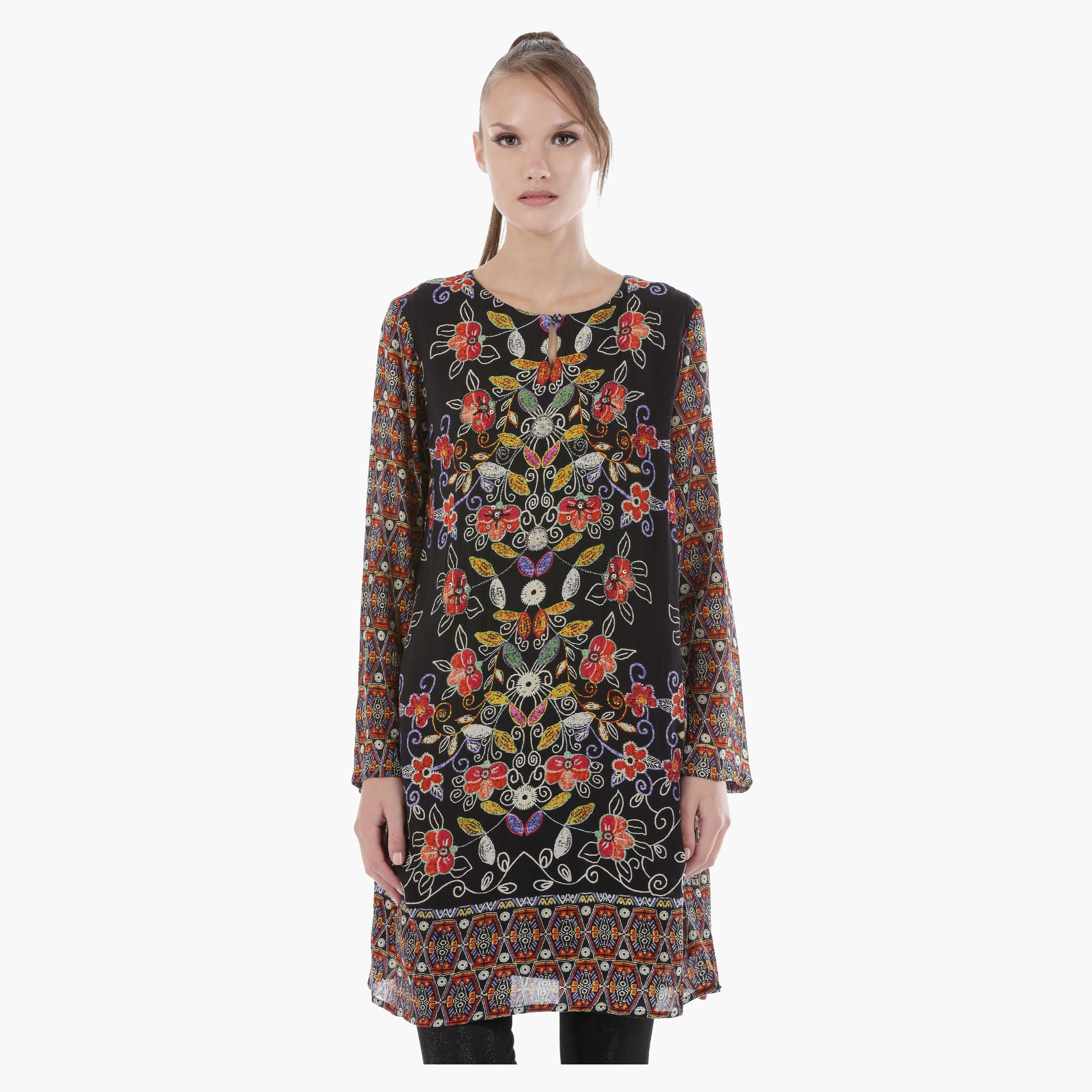 Printed Tunic With Scoop Neck and Long Sleeves in Regular Fit-women-clothing-shirtsandblouses-blouses-image-1