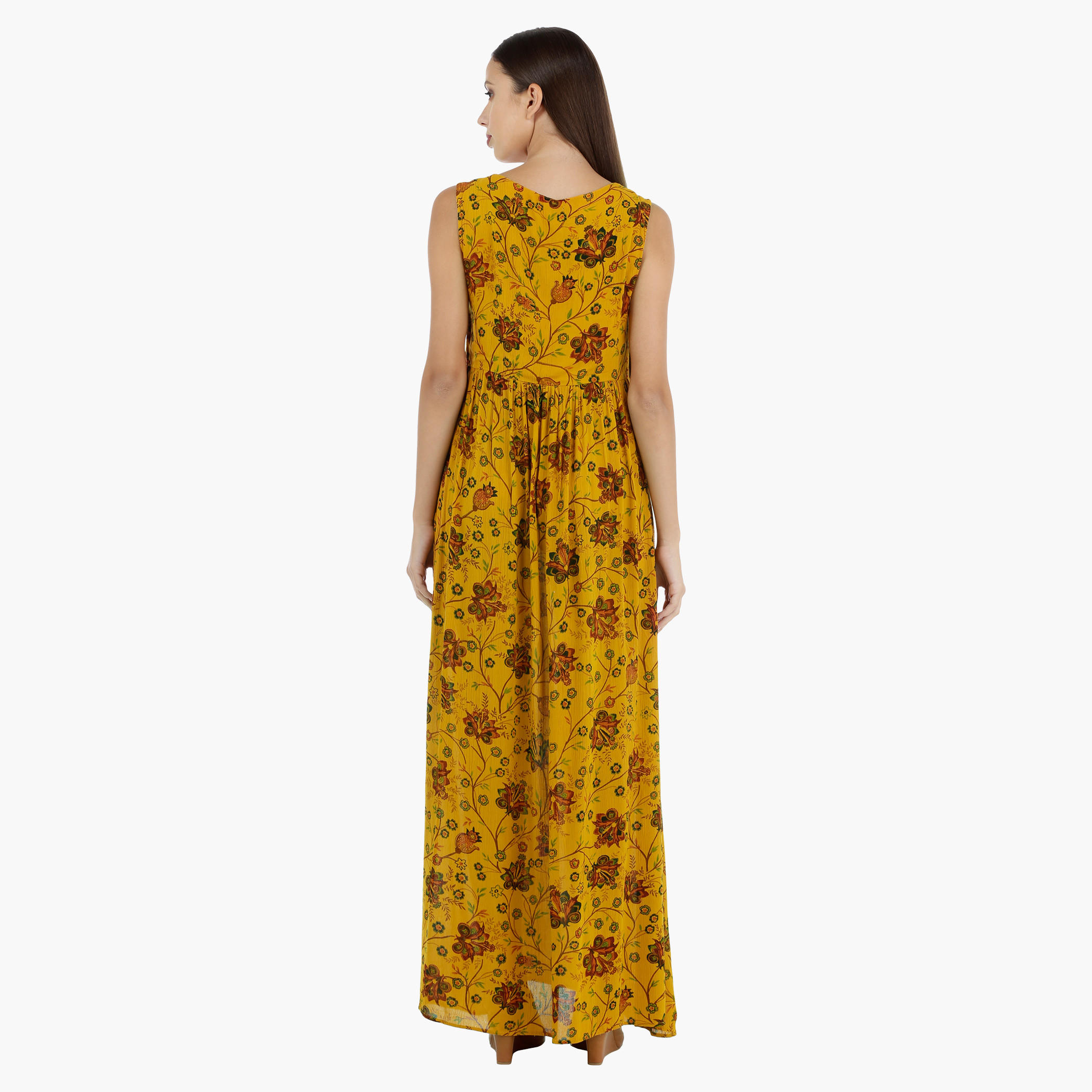 Floral Print Maxi Dress with Tie Ups at Neck-women-clothing-dresses-image-2