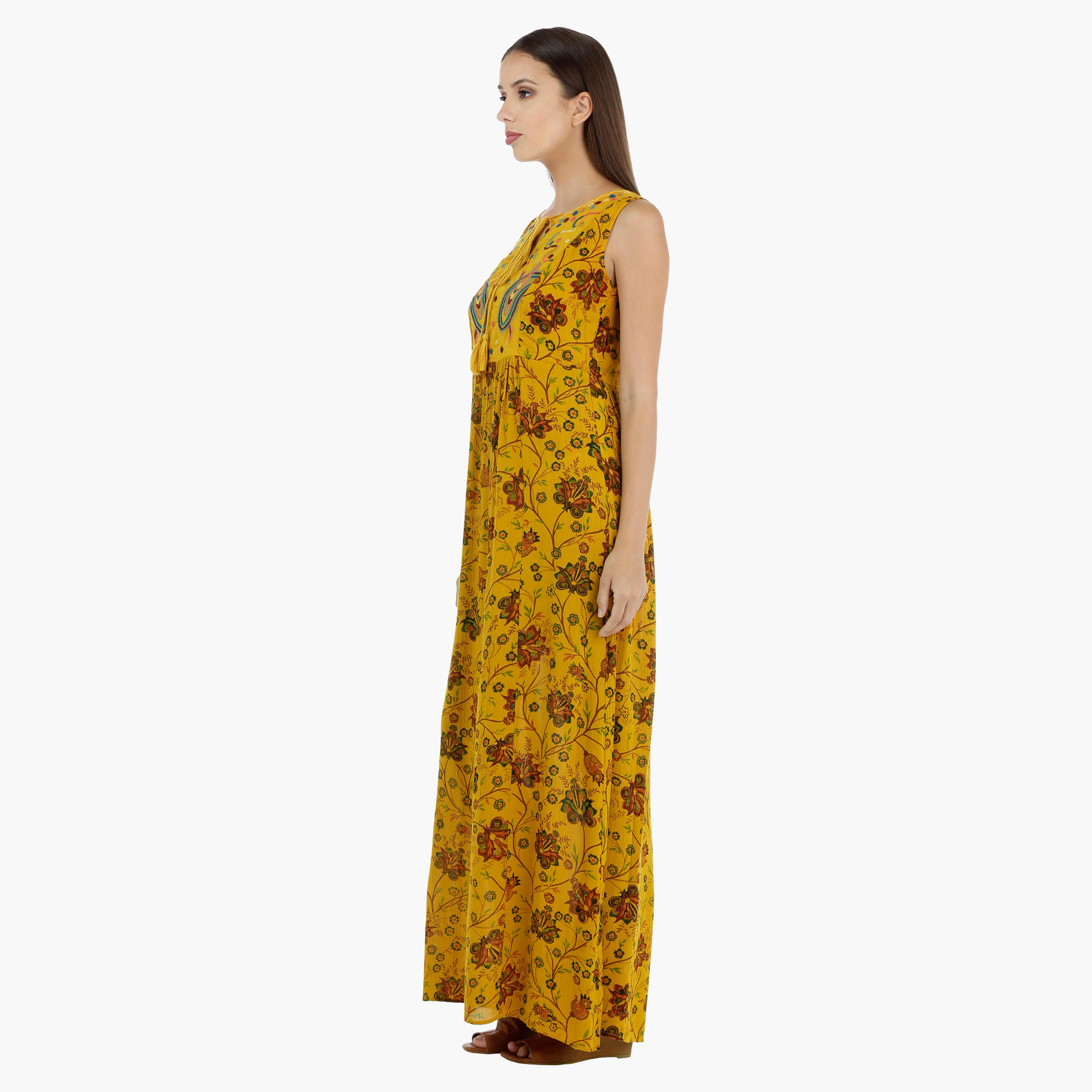 Floral Print Maxi Dress with Tie Ups at Neck-women-clothing-dresses-image-3