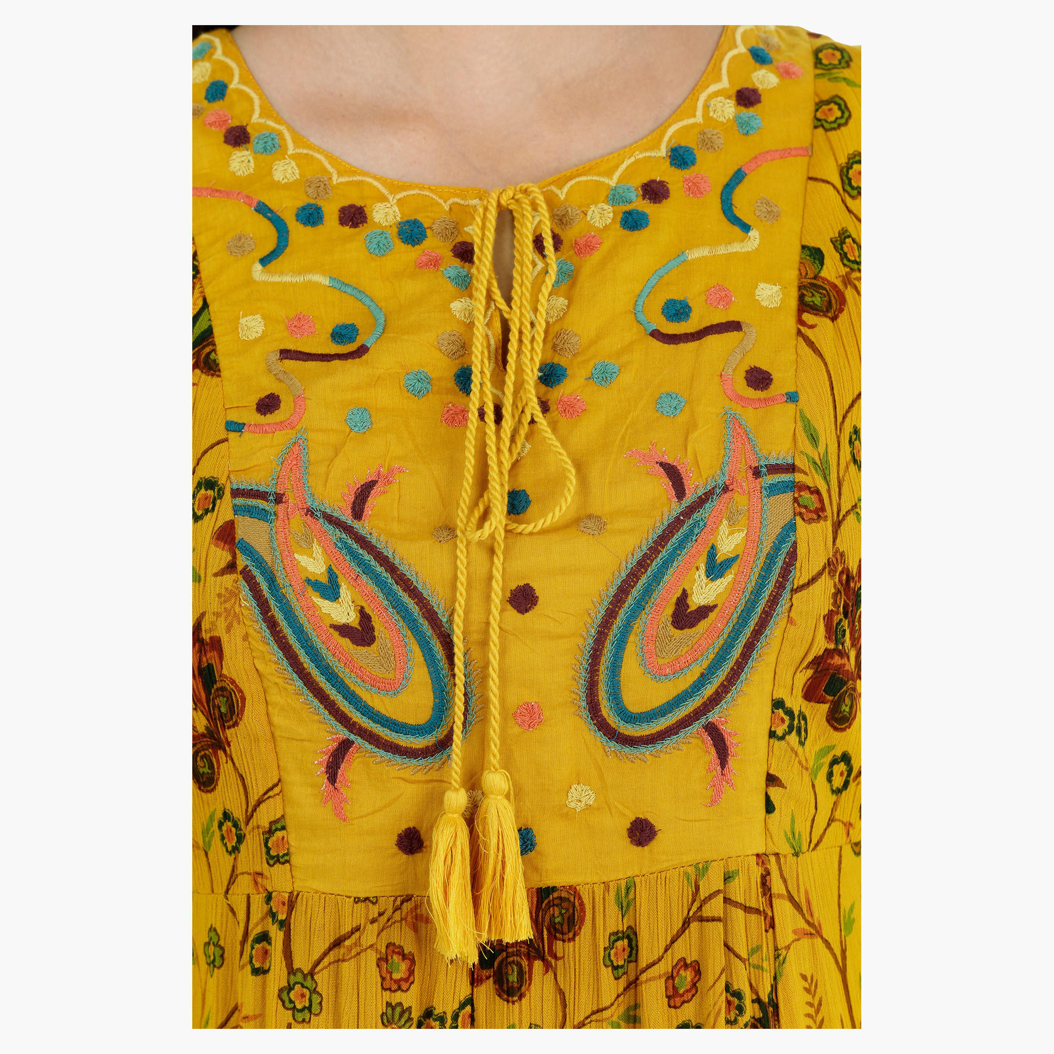 Floral Print Maxi Dress with Tie Ups at Neck-women-clothing-dresses-image-4