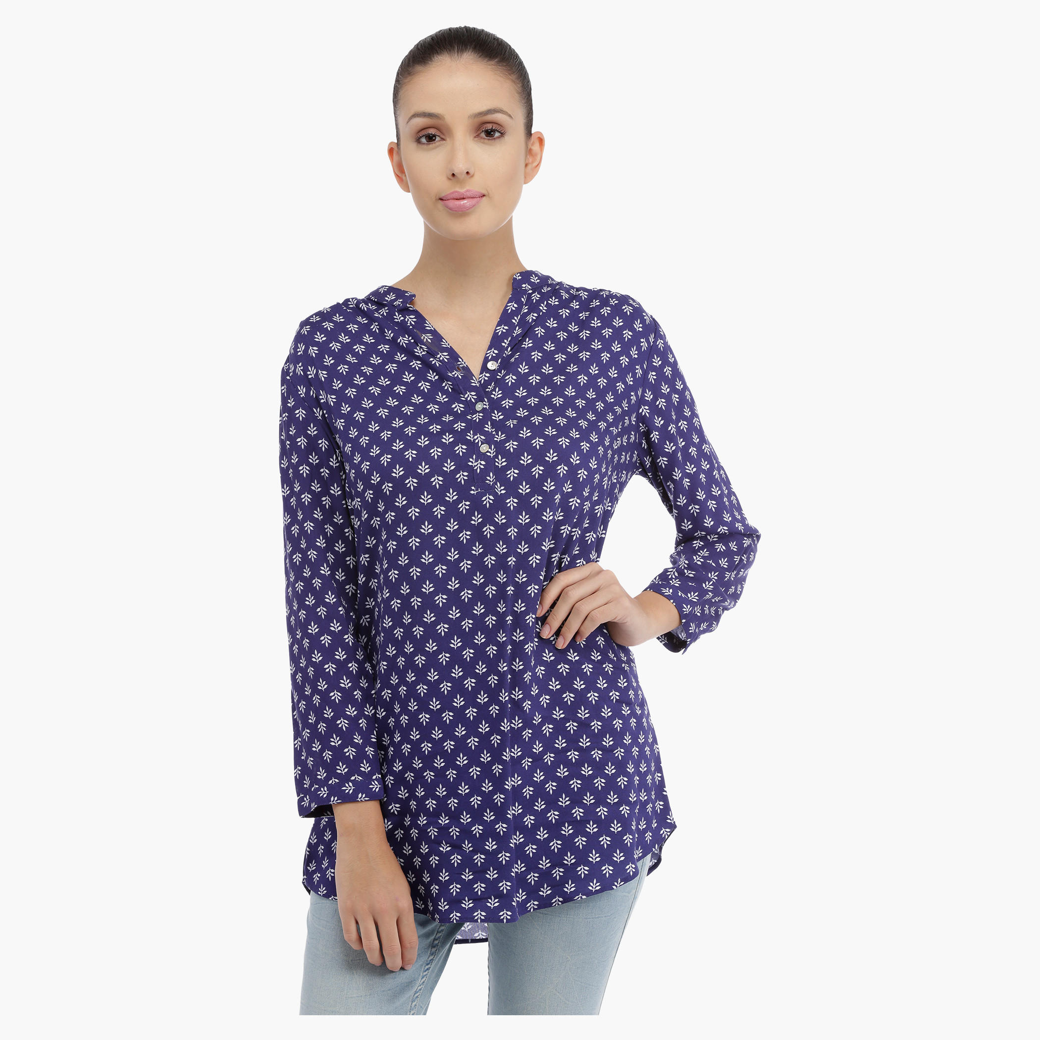 Printed Long Sleeves Top with V-Neck-women-clothing-shirtsandblouses-blouses-image-1