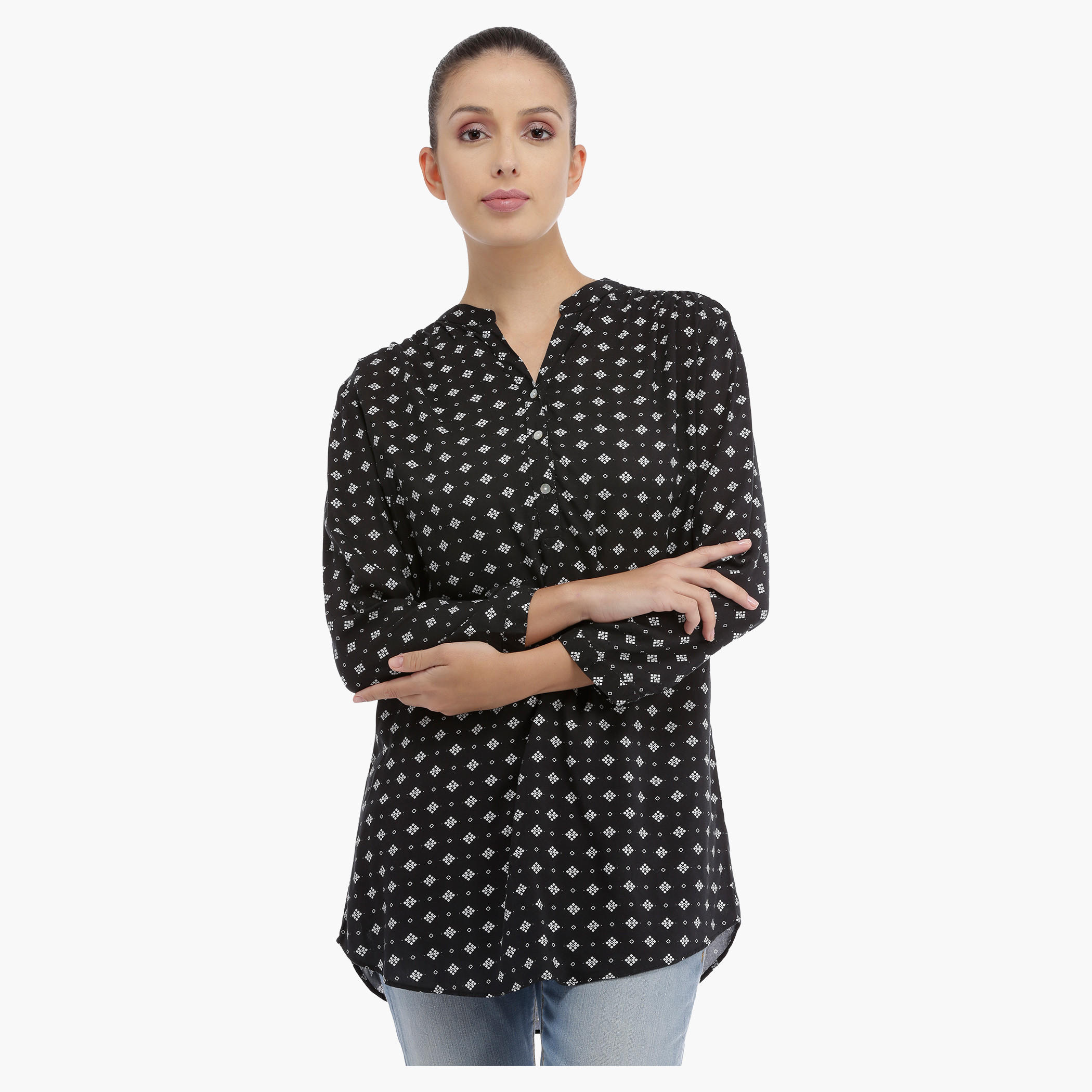 Printed Long Sleeves Top with V-Neck-women-clothing-shirtsandblouses-blouses-image-1