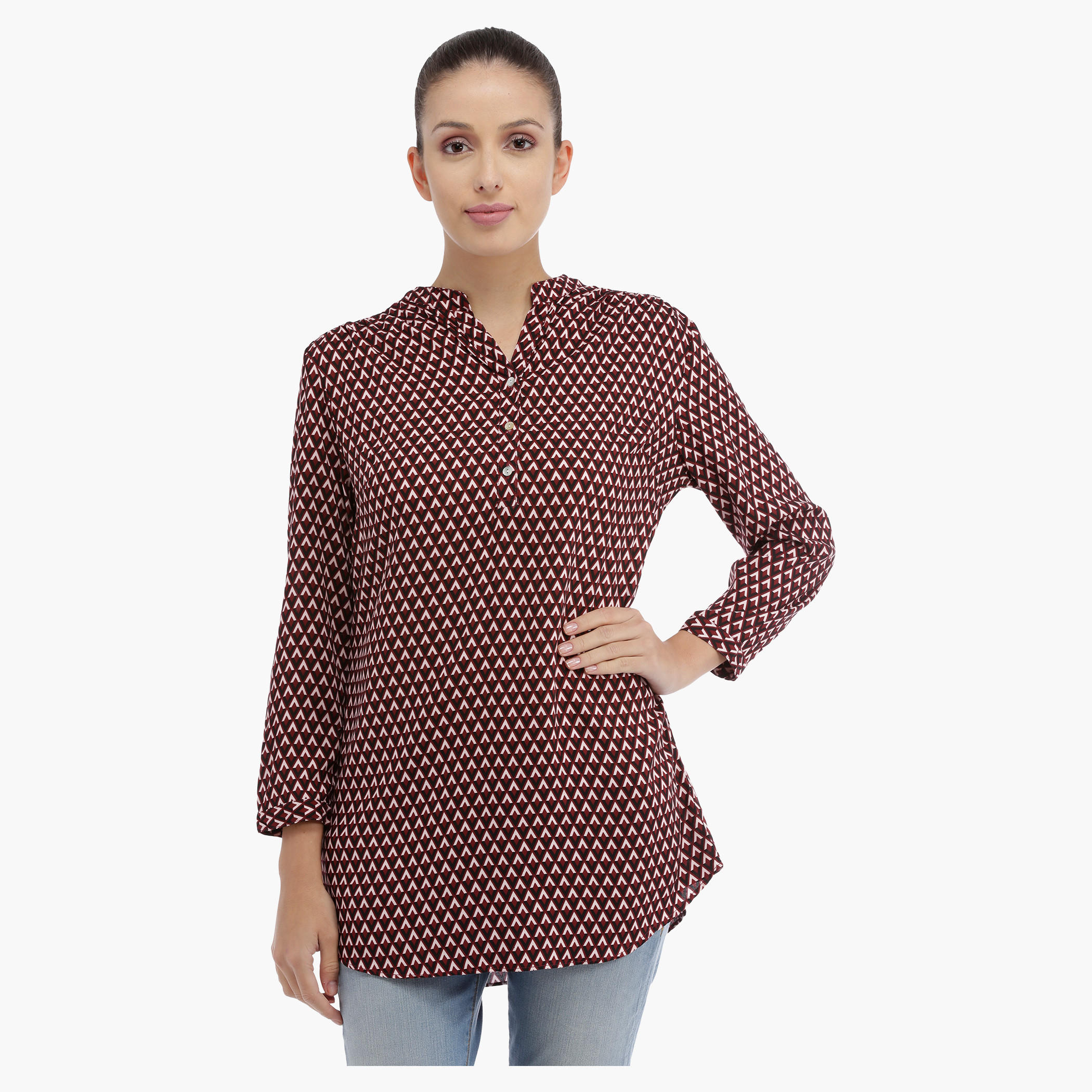 Printed Long Sleeves Top with V-Neck-women-clothing-shirtsandblouses-blouses-image-1