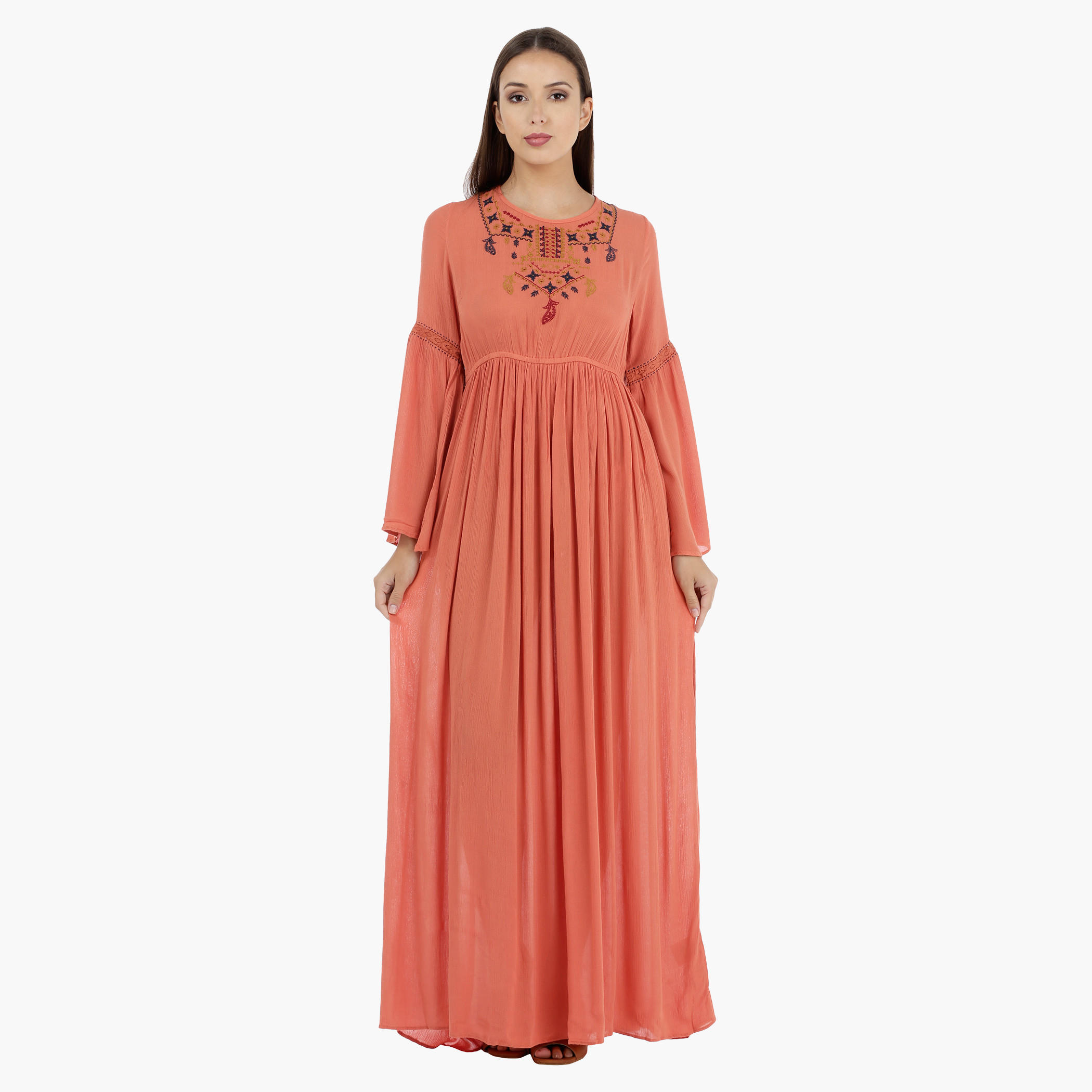Embroidered Bell Sleeves Cotton Maxi Dress-women-clothing-dresses-image-1
