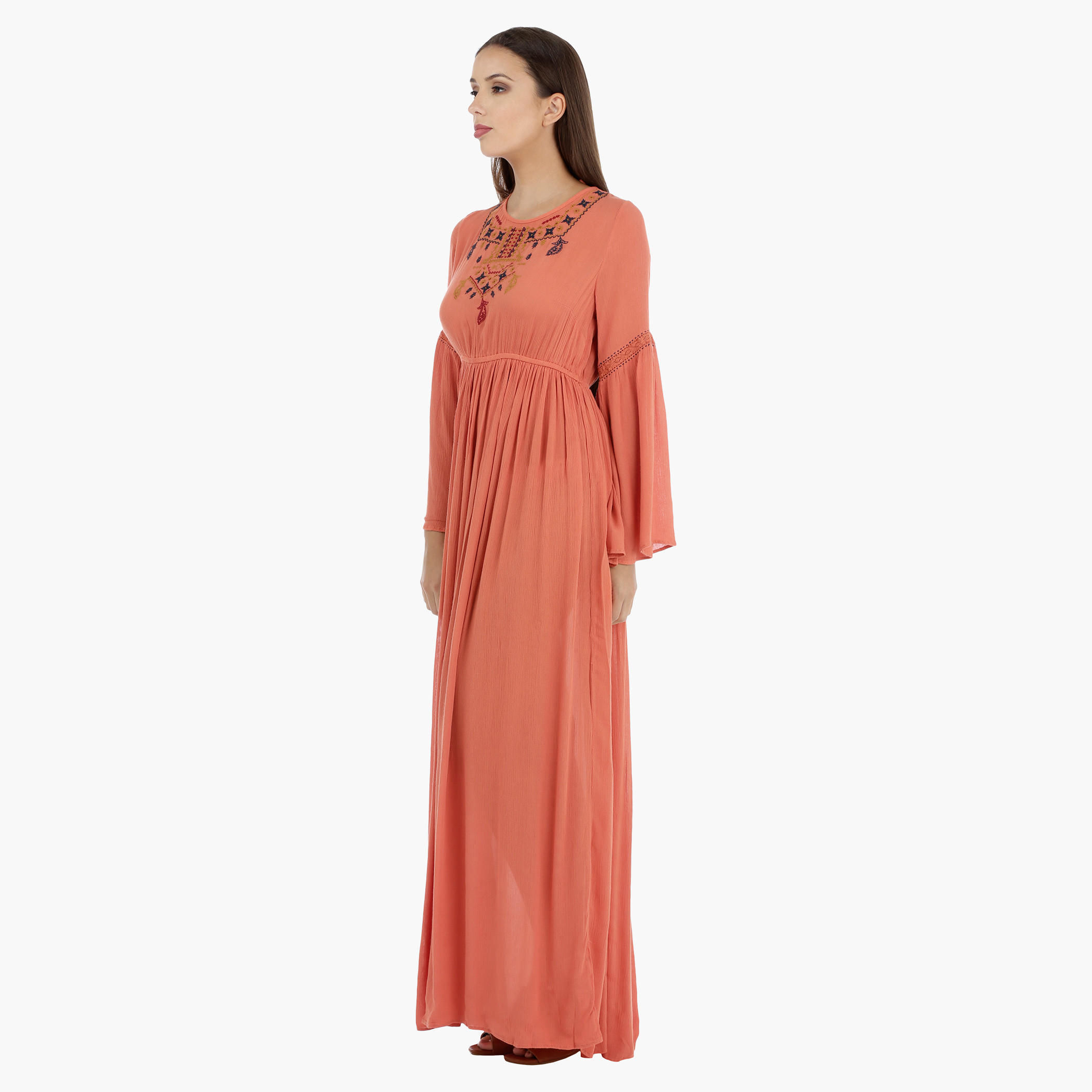 Embroidered Bell Sleeves Cotton Maxi Dress-women-clothing-dresses-image-3