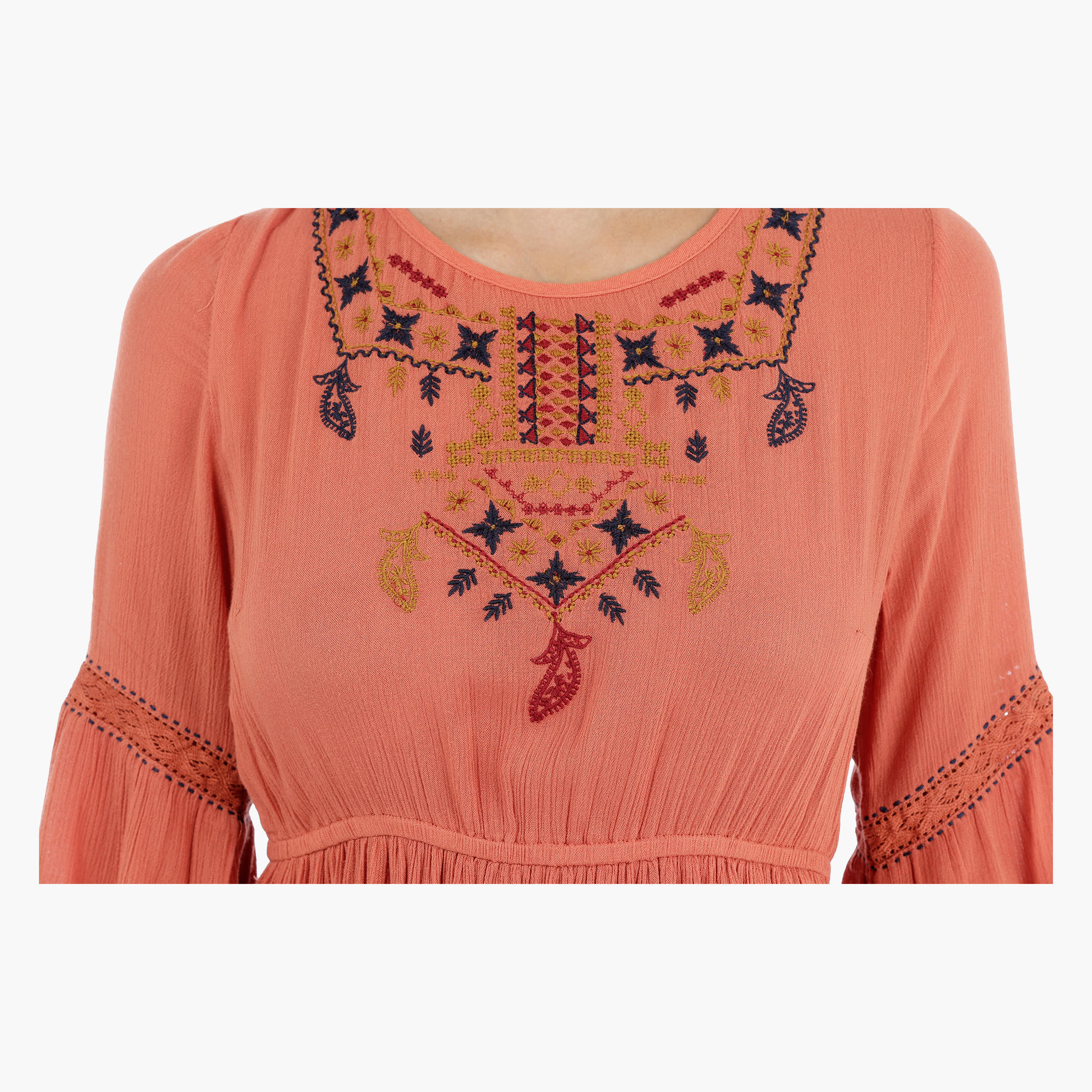 Embroidered Bell Sleeves Cotton Maxi Dress-women-clothing-dresses-image-4