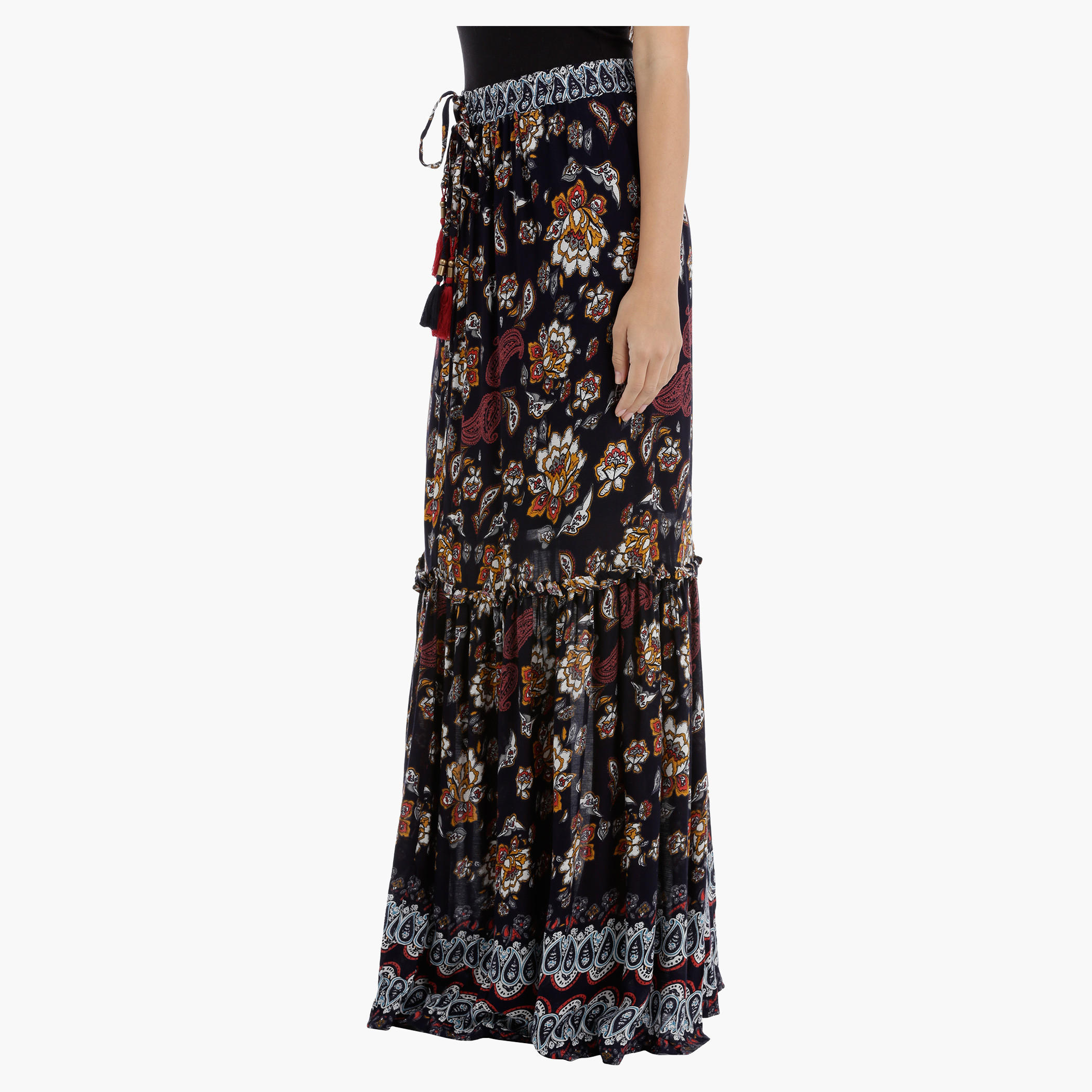 Printed Maxi Skirt with Tie Ups and Tassels-women-clothing-bottoms-skirts-image-3