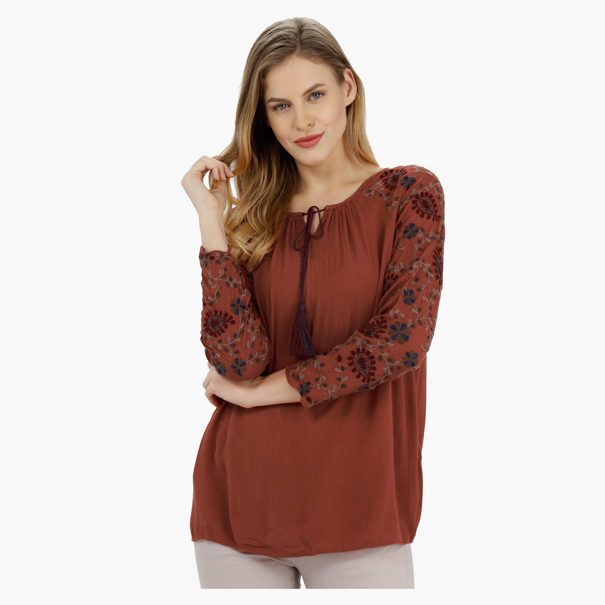 Long Sleeves Top with Embroidery Detail-women-clothing-shirtsandblouses-blouses-image-1