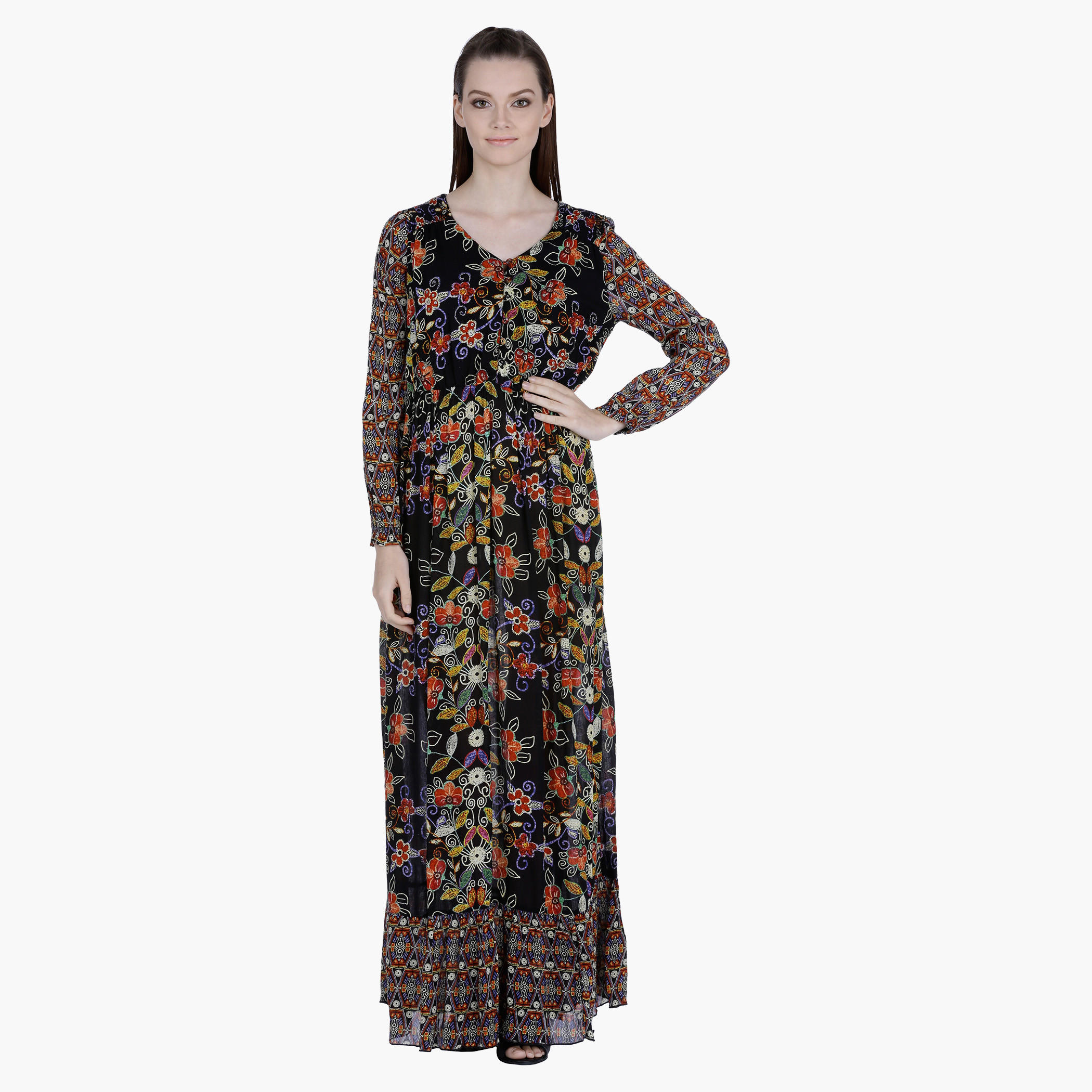 Floral Print Long Sleeves Maxi Dress-women-clothing-dresses-image-1