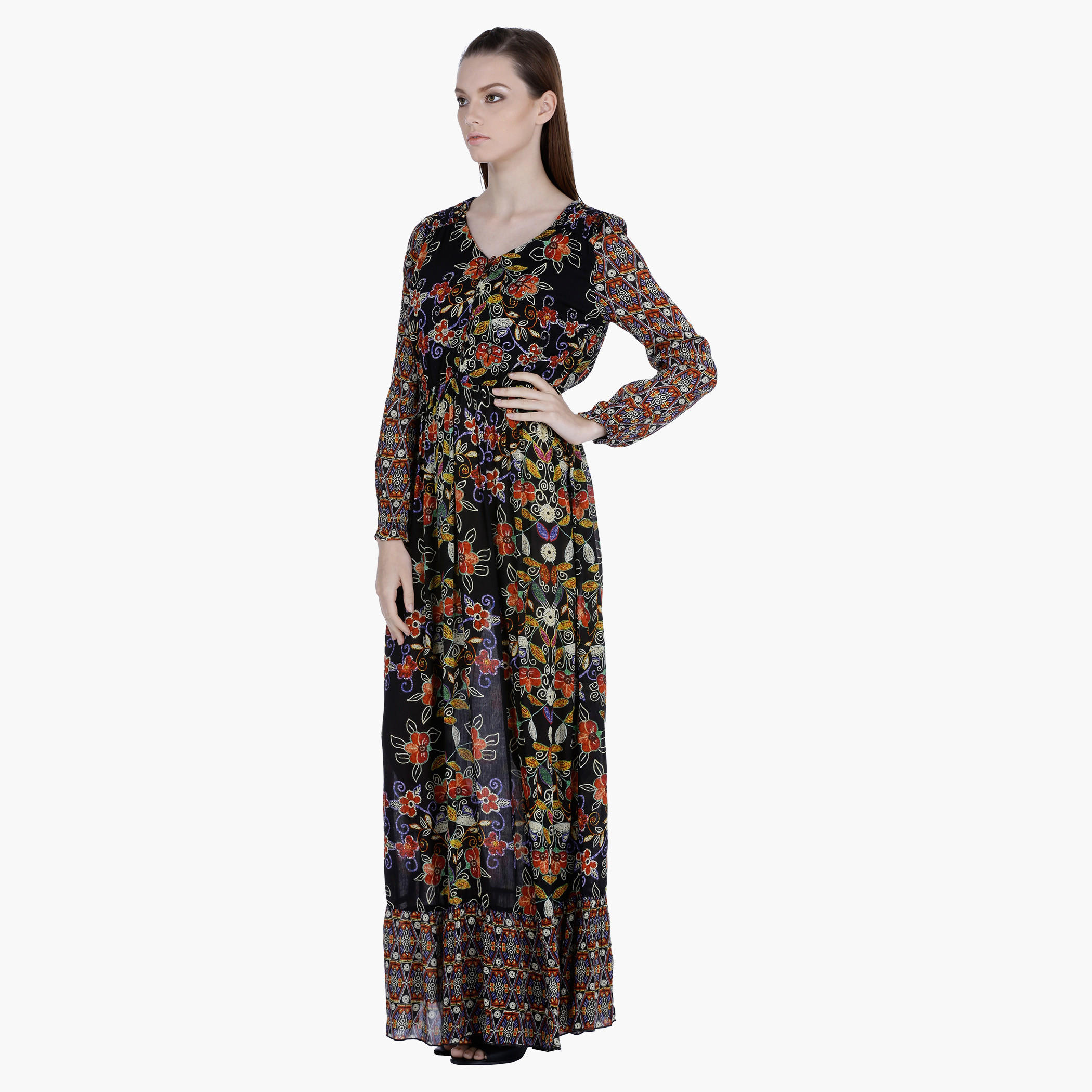 Floral Print Long Sleeves Maxi Dress-women-clothing-dresses-image-3