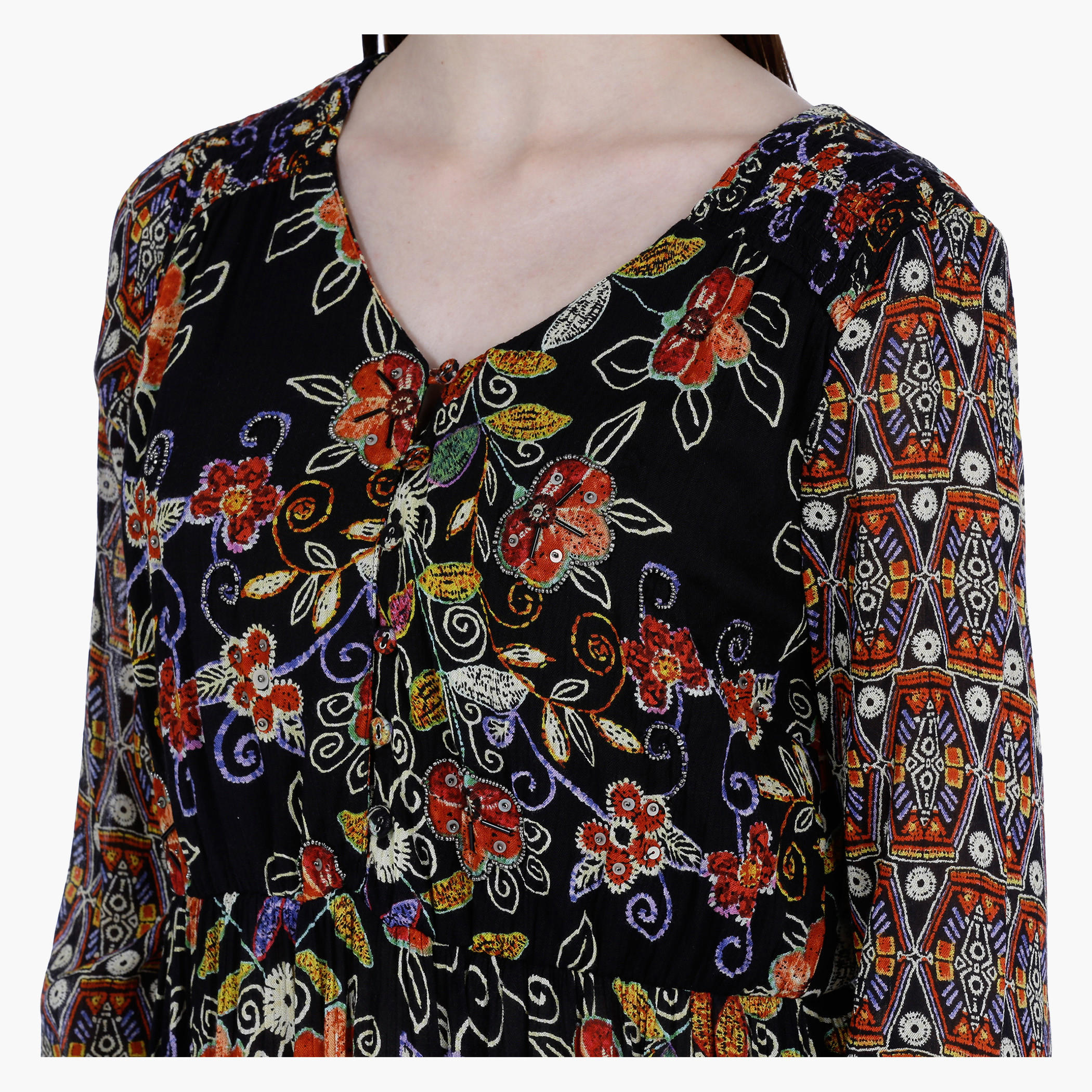 Floral Print Long Sleeves Maxi Dress-women-clothing-dresses-image-4