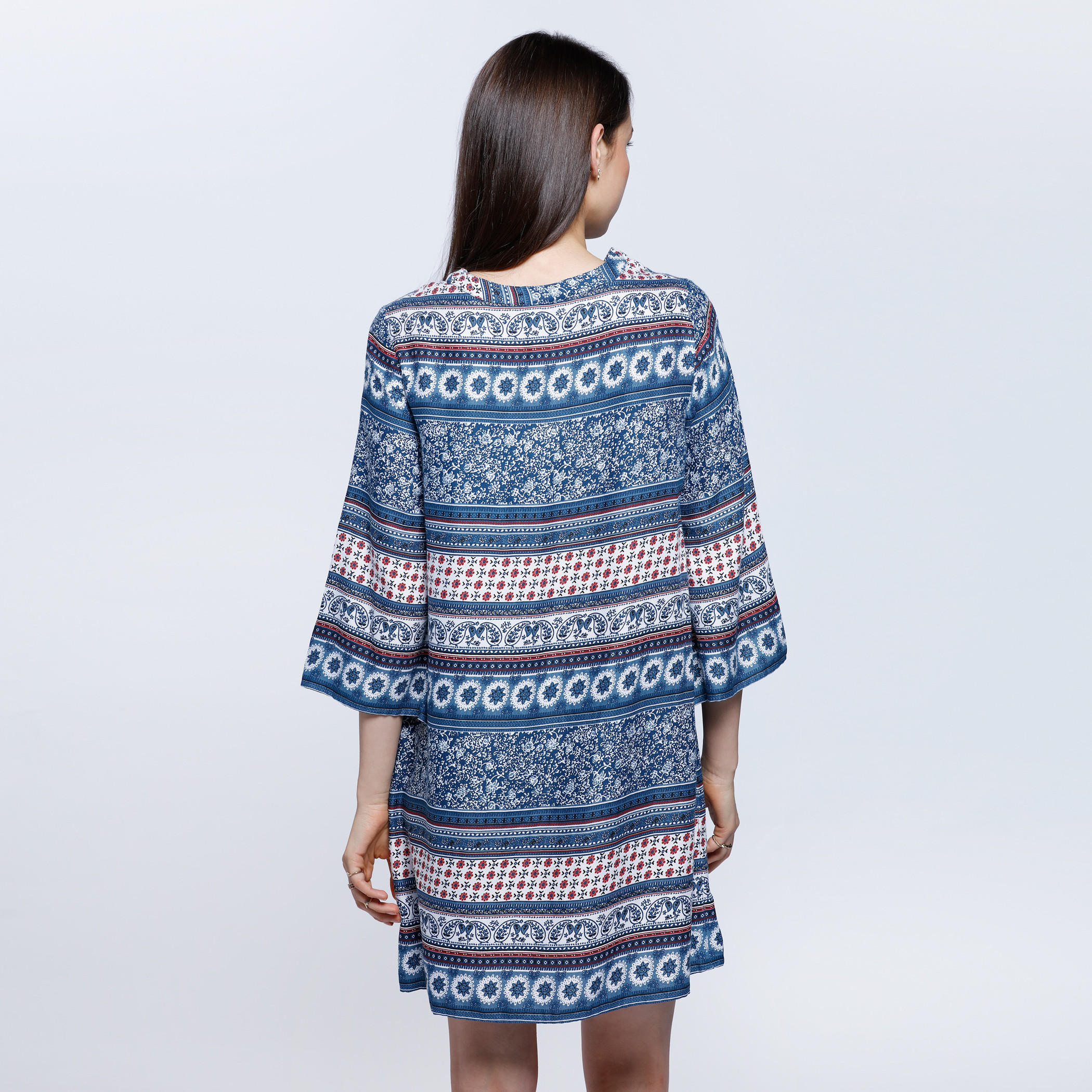 Printed Top with 3/4 Sleeves and Drawstring Detail-women-clothing-shirtsandblouses-blouses-image-2