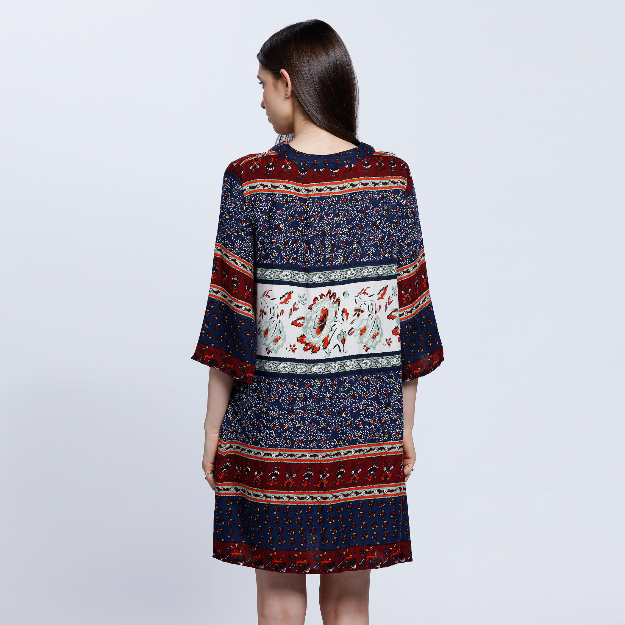 Printed Top with 3/4 Sleeves and Drawstring Detail-women-clothing-shirtsandblouses-blouses-image-2