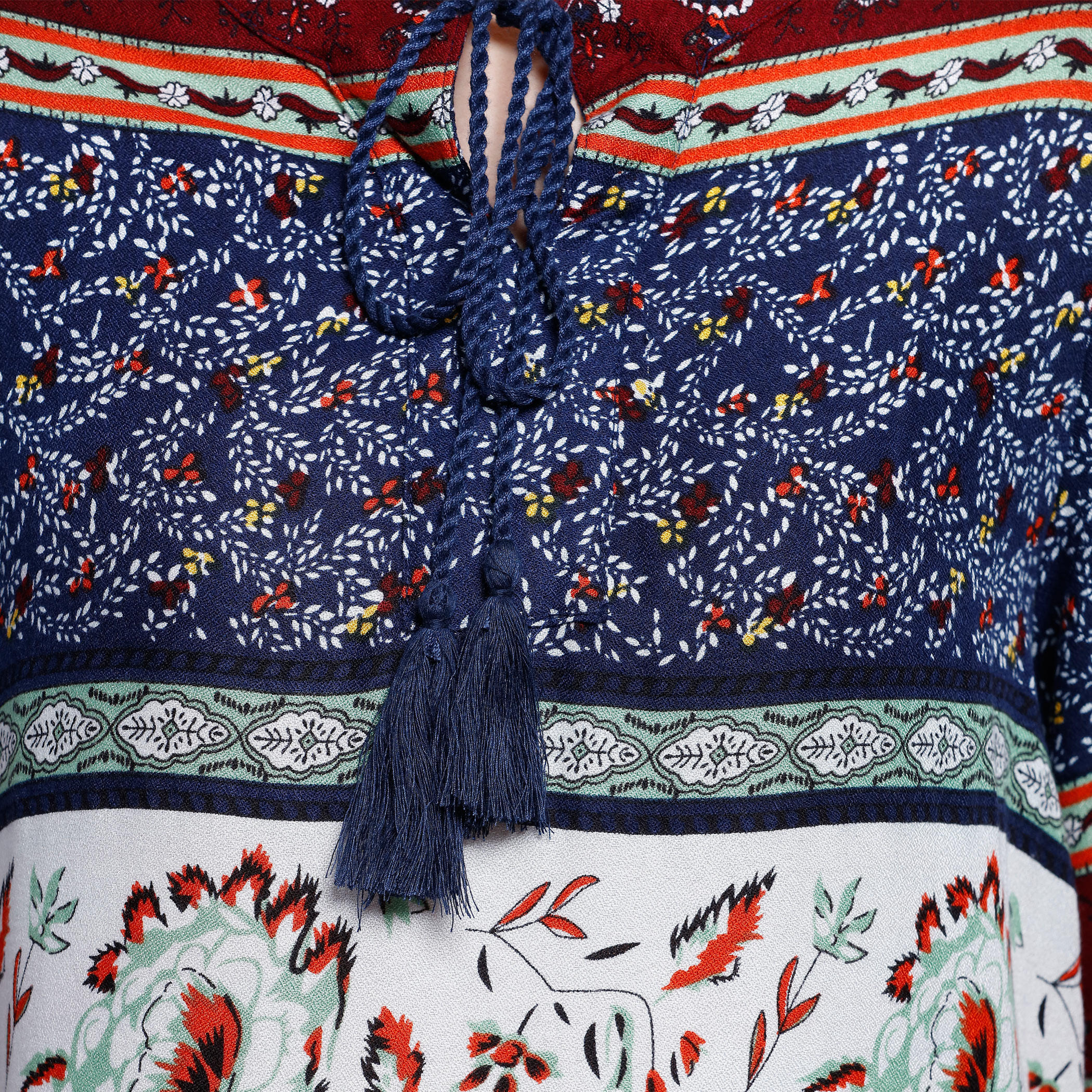 Printed Top with 3/4 Sleeves and Drawstring Detail-women-clothing-shirtsandblouses-blouses-image-4