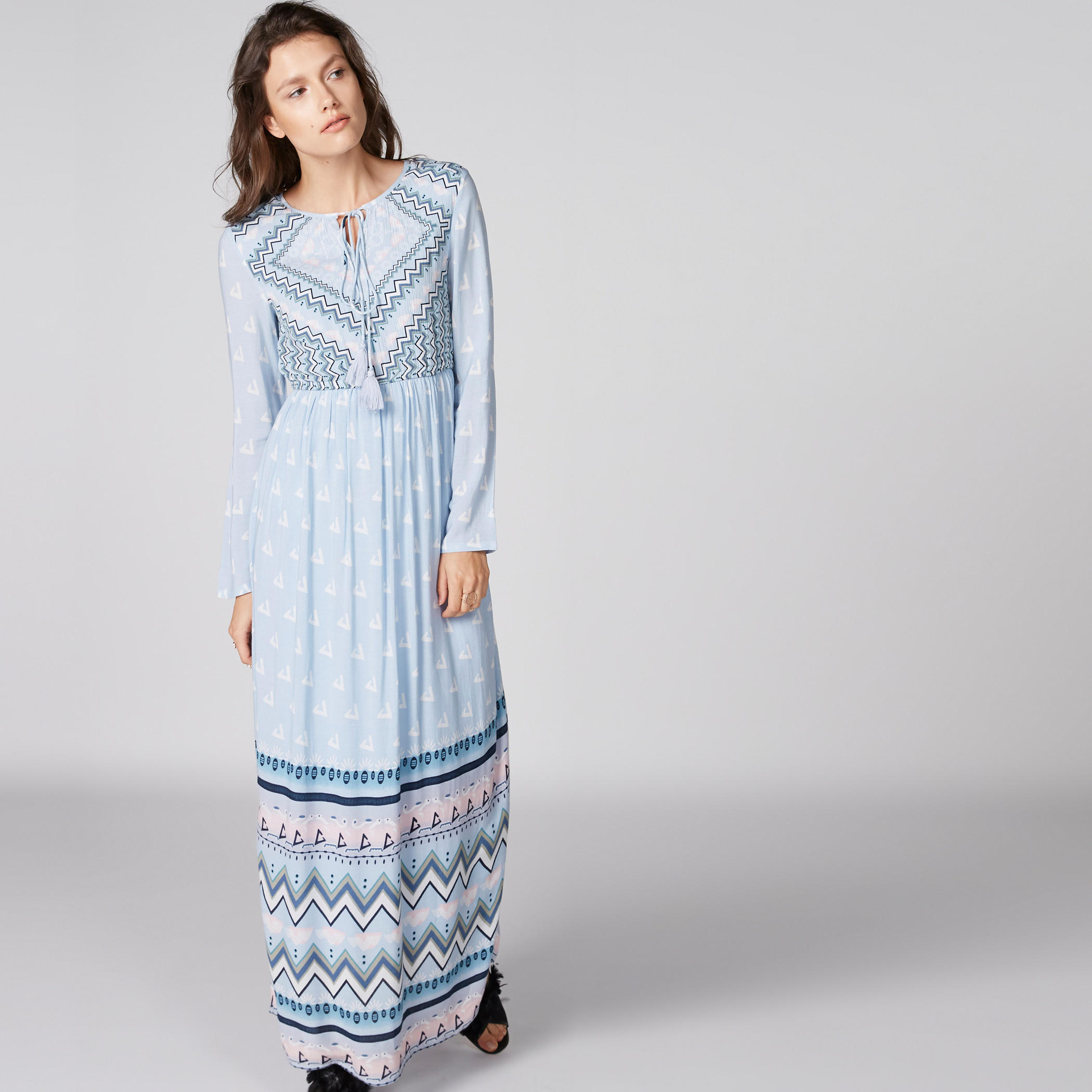 فستان طويل بأكمام طويلة ورباط وطبعات-women-clothing-dresses-image-1