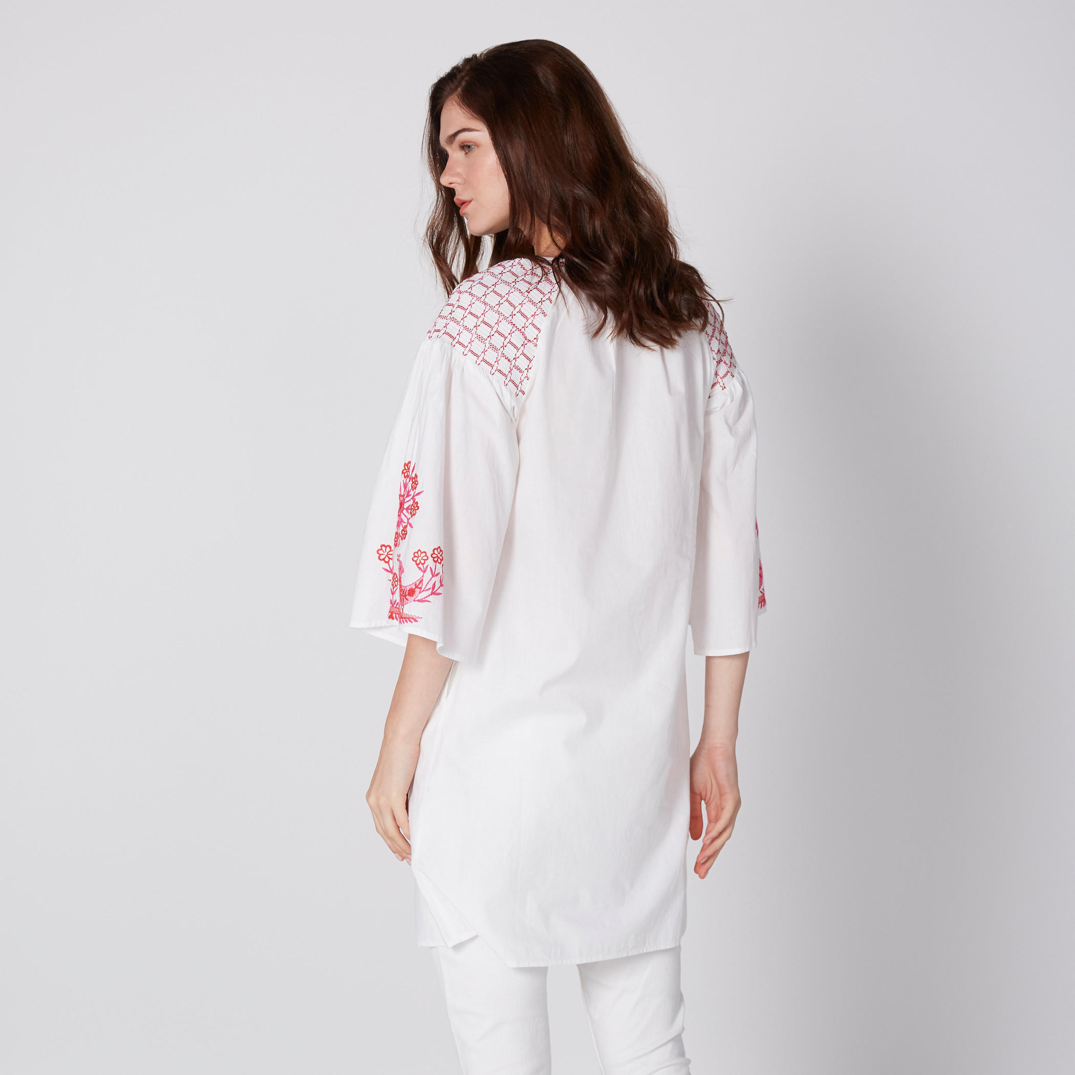 Embroidered Tunic with Round Neck and 3/4 Sleeves-women-clothing-shirtsandblouses-blouses-image-3