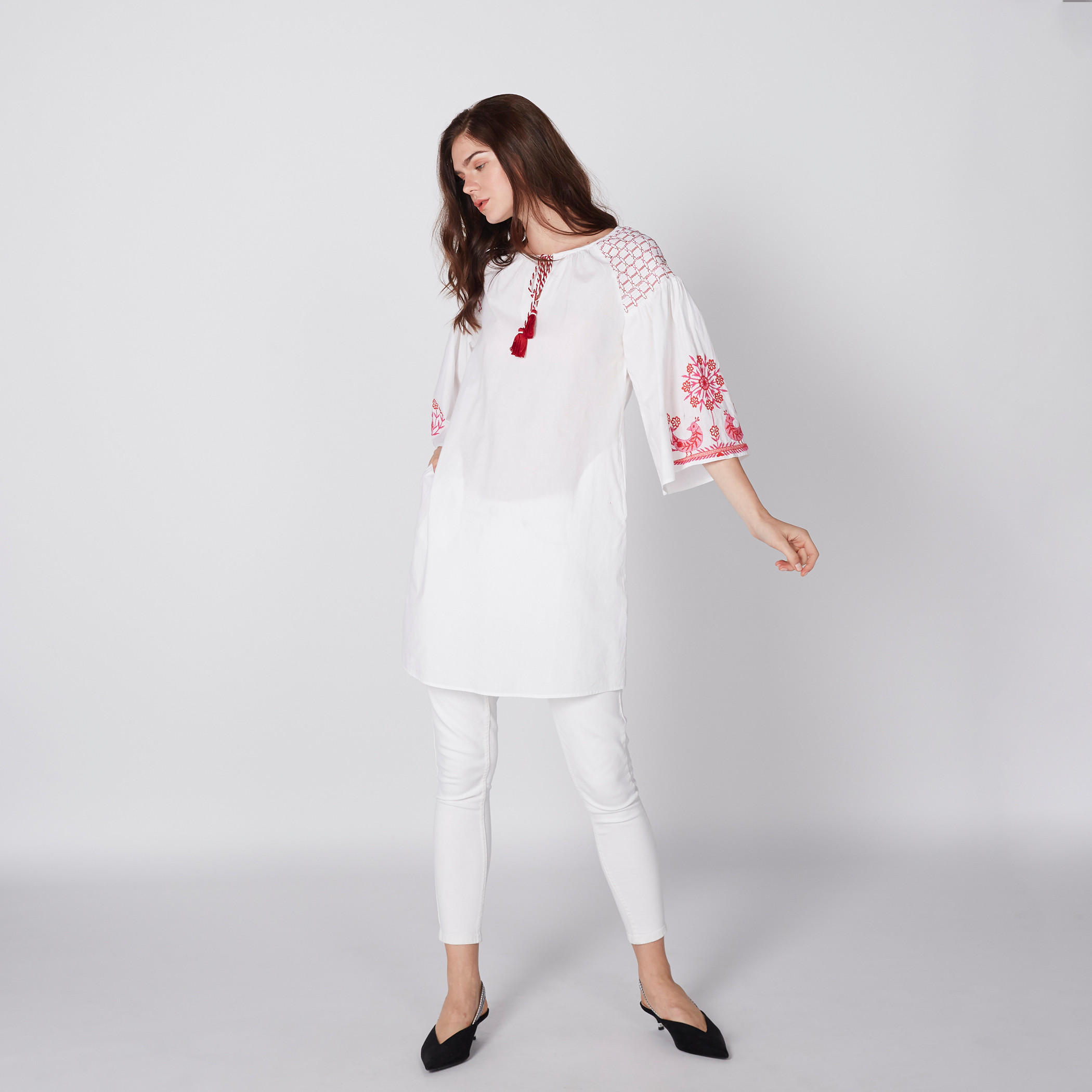 Embroidered Tunic with Round Neck and 3/4 Sleeves-women-clothing-shirtsandblouses-blouses-image-4