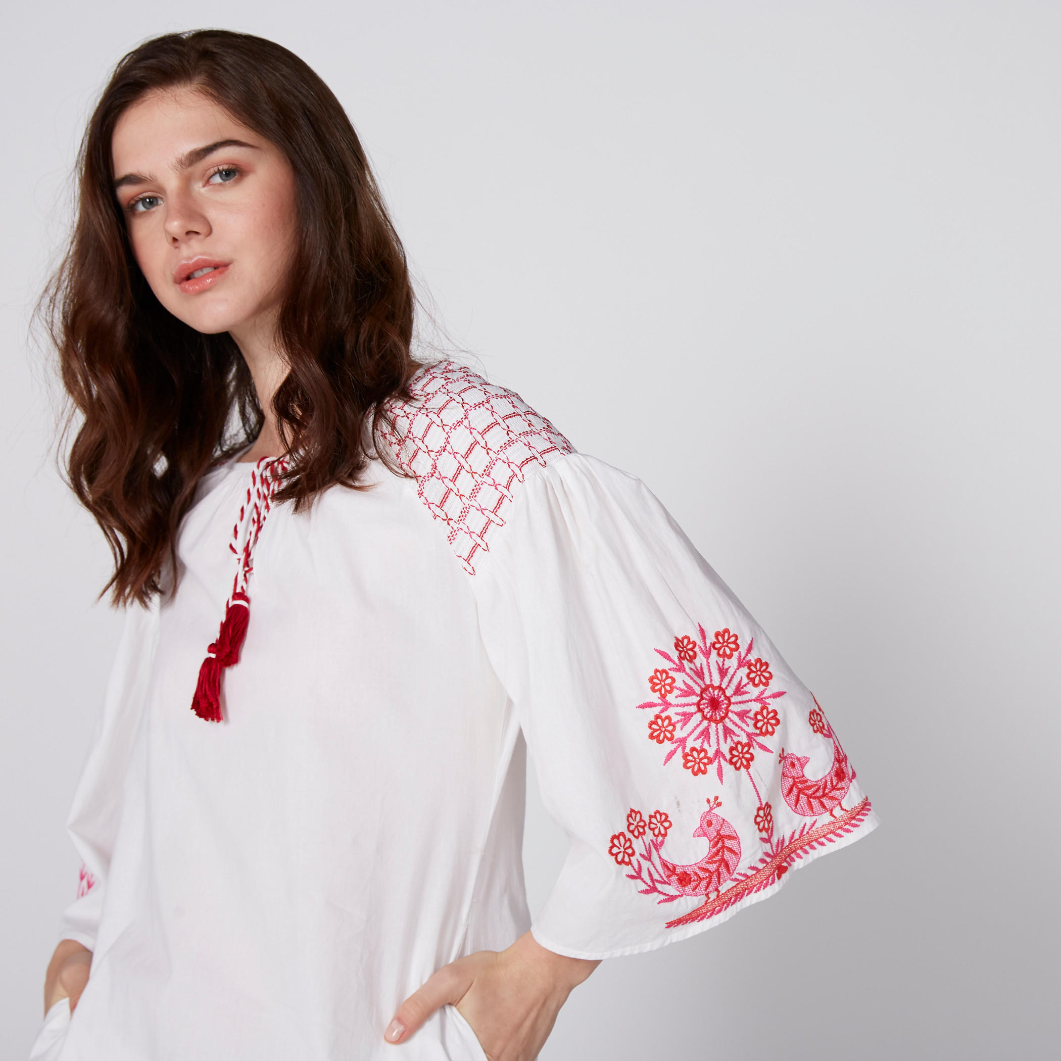 Embroidered Tunic with Round Neck and 3/4 Sleeves-women-clothing-shirtsandblouses-blouses-image-5