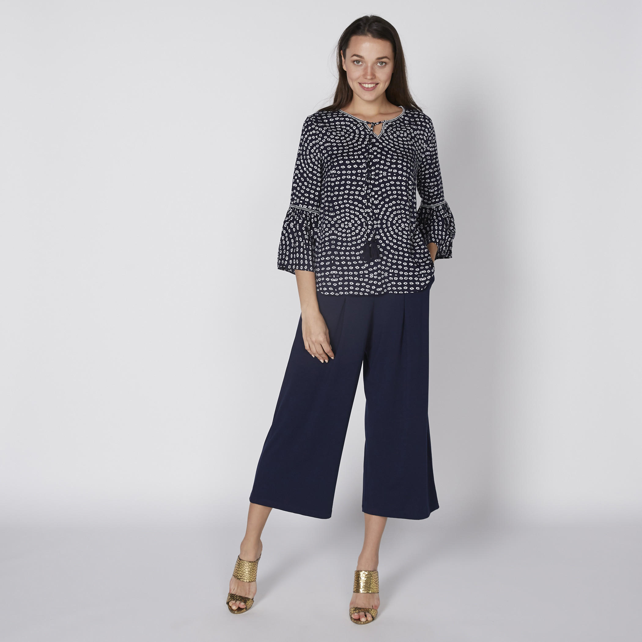 بلوزة بأكمام عريضة ورباط مع طبعات-women-clothing-shirtsandblouses-blouses-image-1