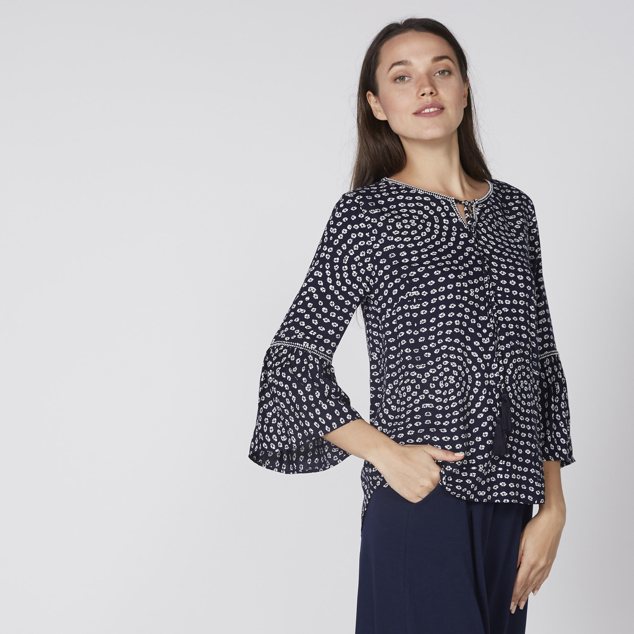 Printed Top with Bell Sleeves and Tie-Up Detail-women-clothing-shirtsandblouses-blouses-image-3