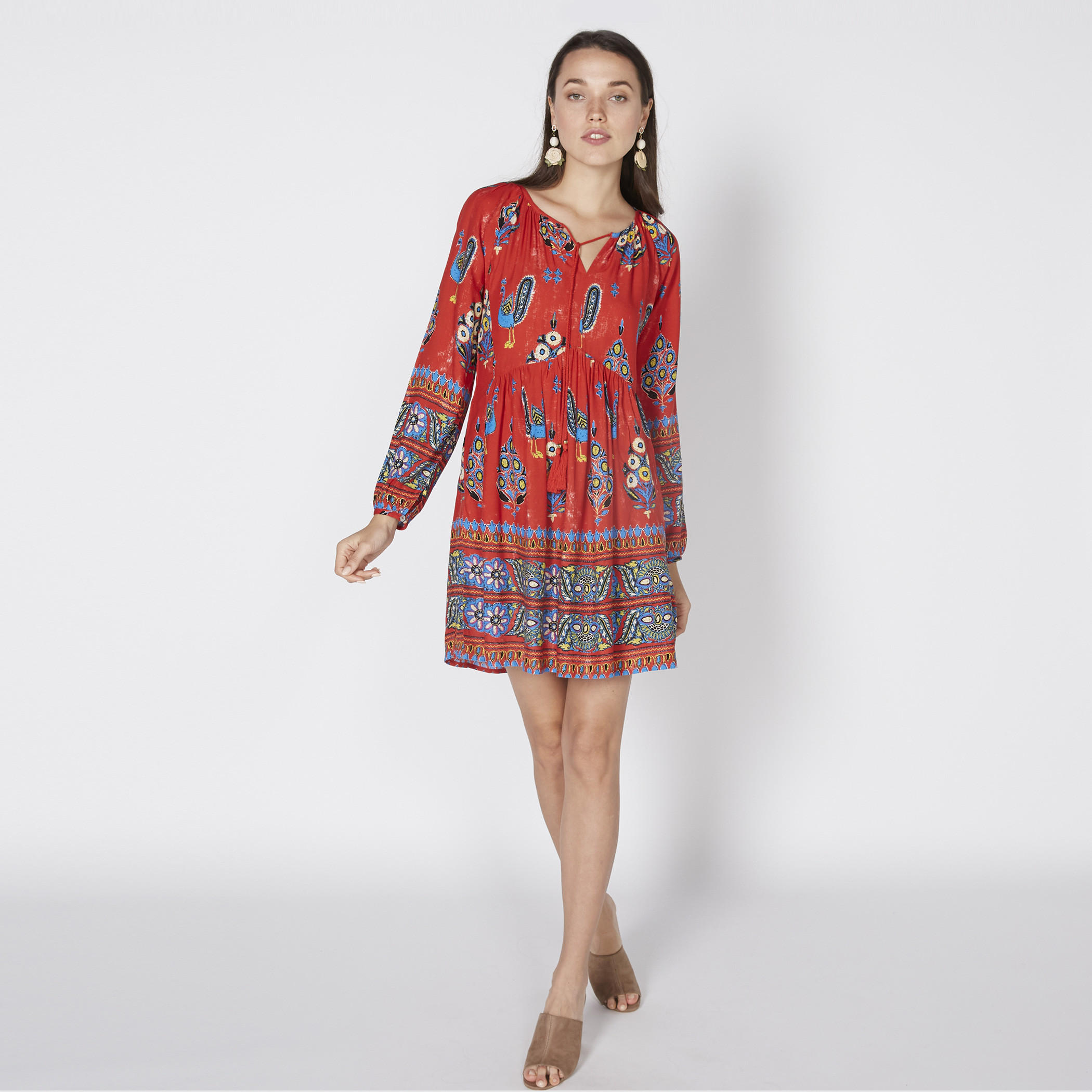 فستان ميني بطبعات وأكمام طويلة ورباط-women-clothing-dresses-image-2