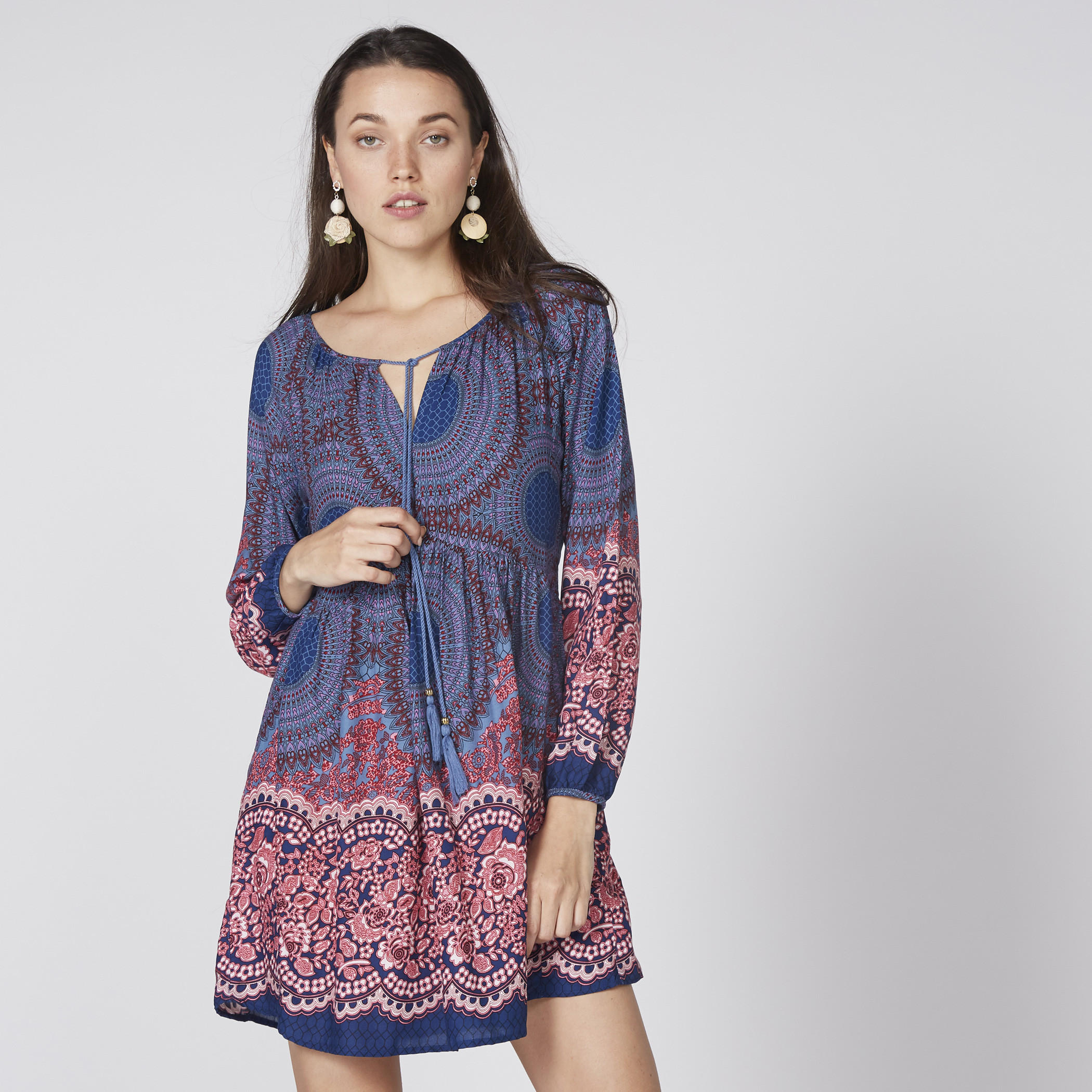 Printed Mini Dress with Long Sleeves-women-clothing-dresses-image-3