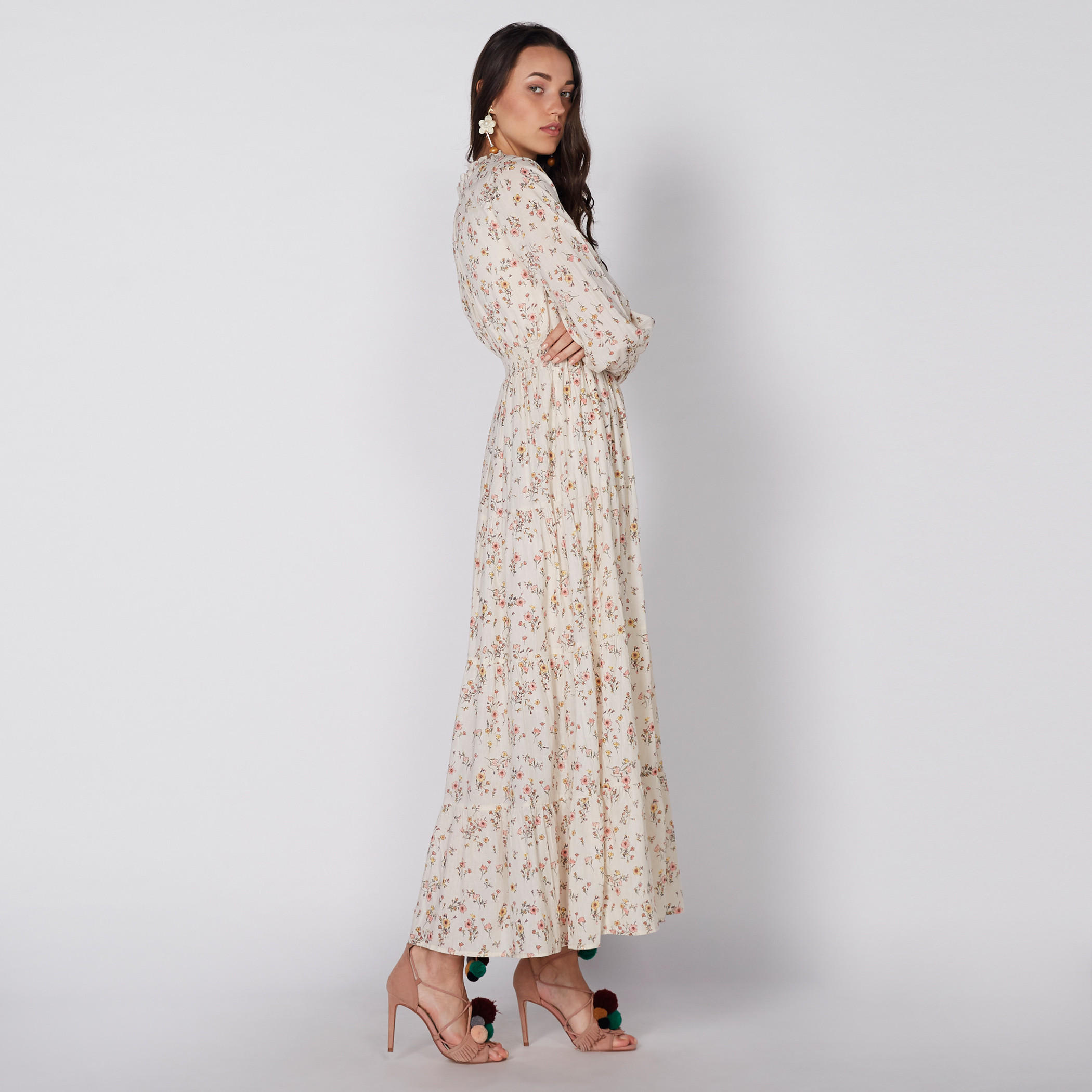 فستان طويل بأكمام 3/4 ورباط إغلاق مع طبعات-women-clothing-dresses-image-1