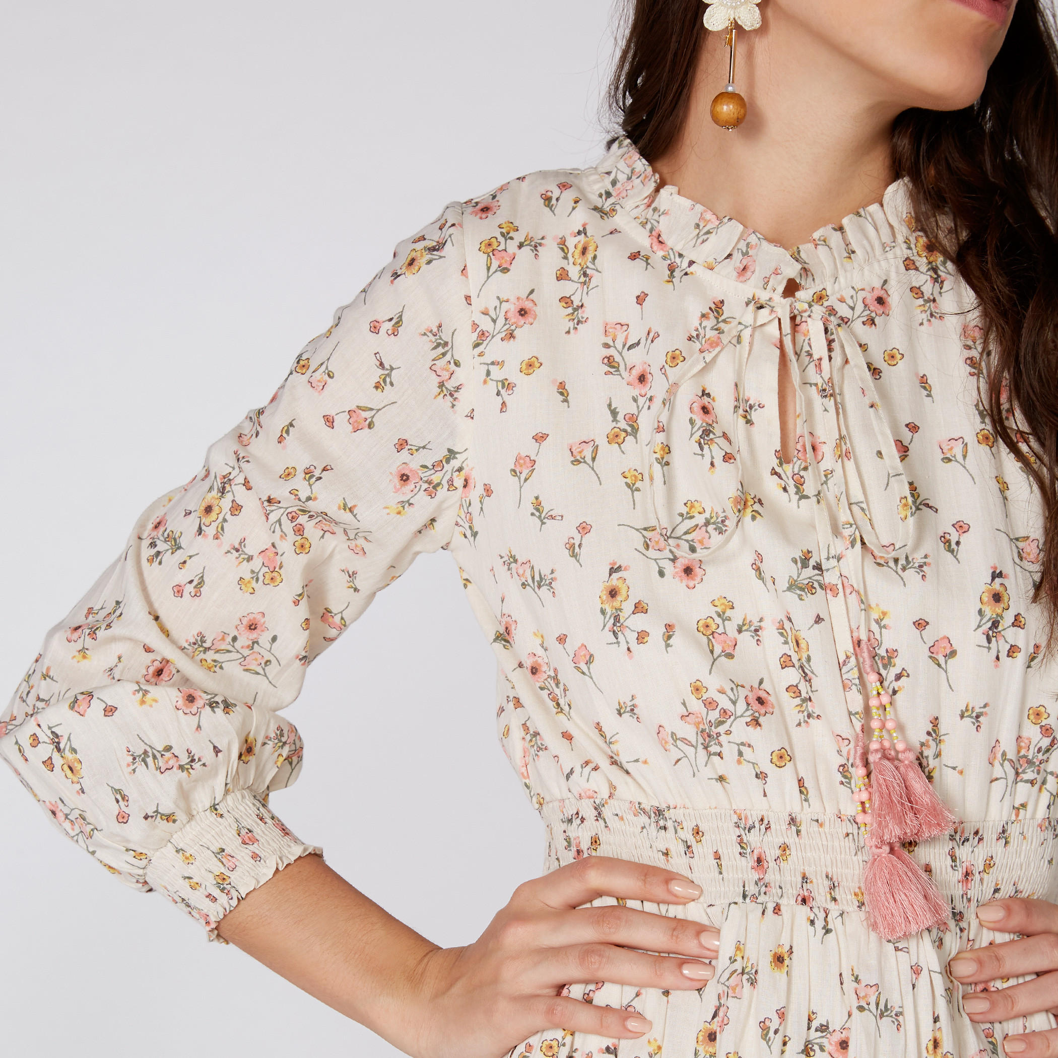 فستان طويل بأكمام 3/4 ورباط إغلاق مع طبعات-women-clothing-dresses-image-2