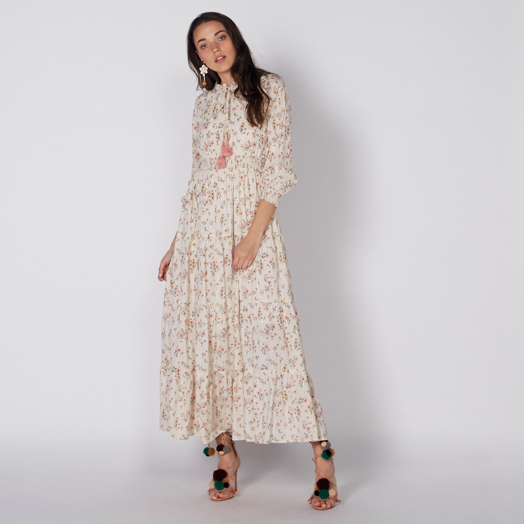 فستان طويل بأكمام 3/4 ورباط إغلاق مع طبعات-women-clothing-dresses-image-3
