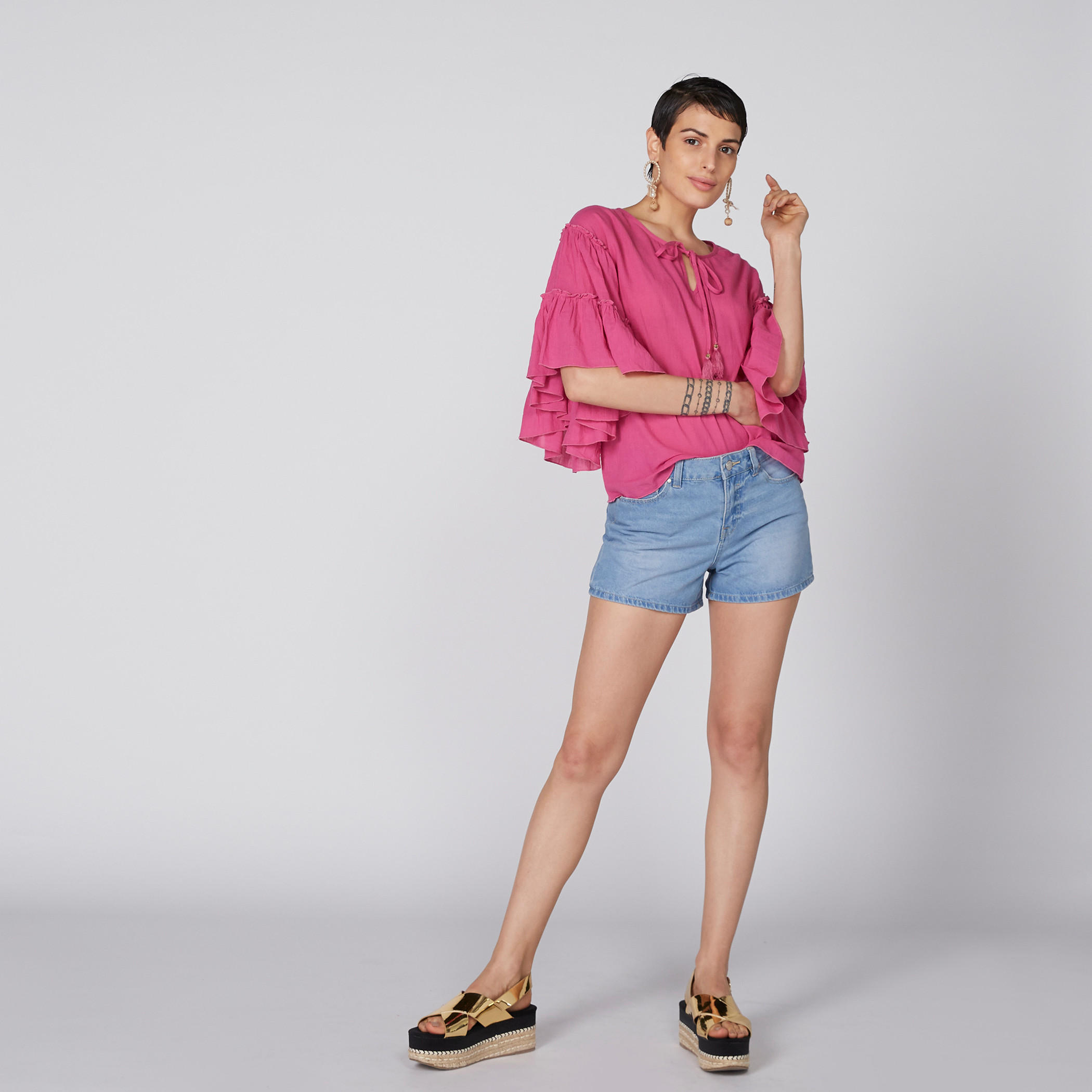 Tie-Up Detail Top with Flared Sleeves-women-clothing-shirtsandblouses-blouses-image-2