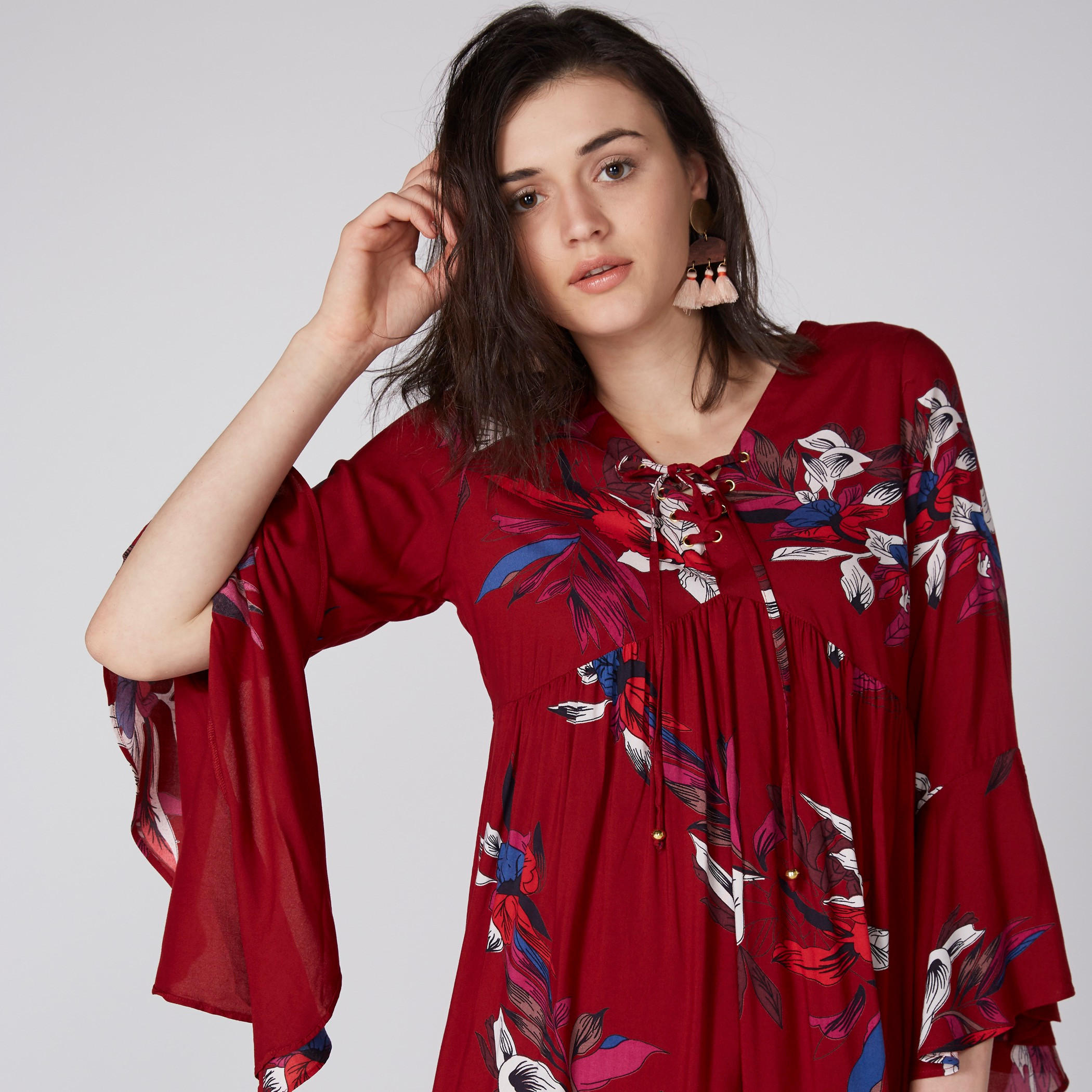 فستان قصير بأكمام 3/4 وطبعات-women-clothing-dresses-image-1